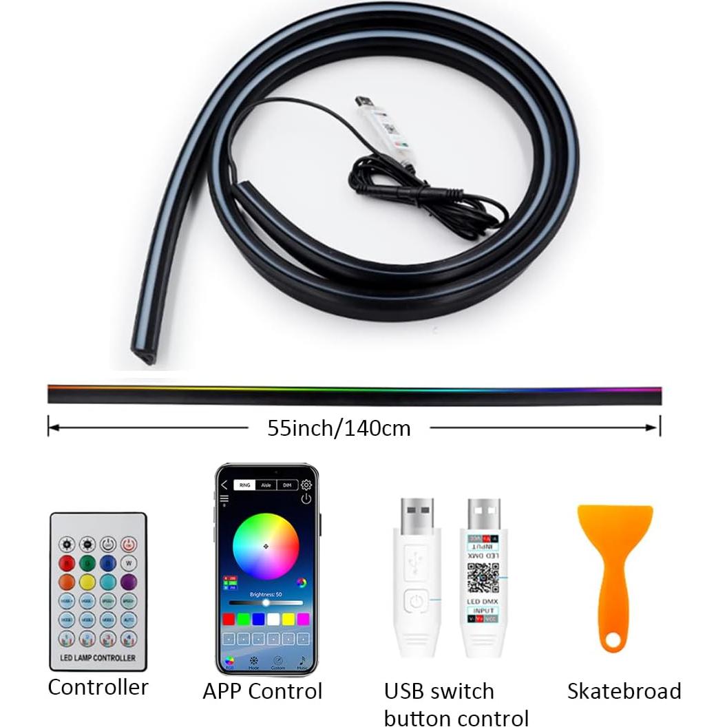 Luces LED de tira para coche JKCUYOO 55" RGB 210 modos APP