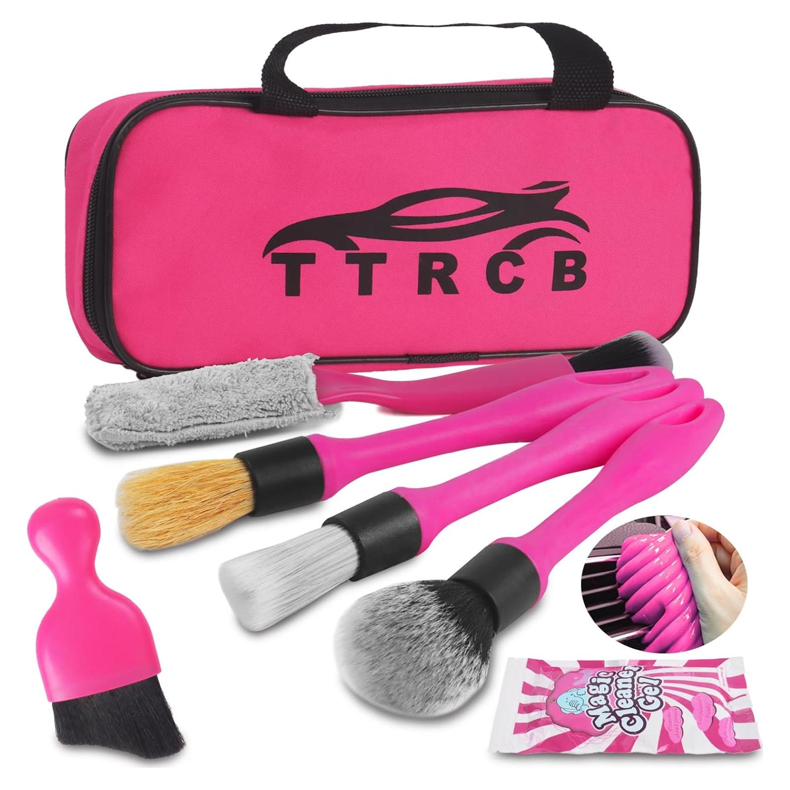 TTRCB Car Detailing Cleaning Kit Interior Cleaner, Car Detailing Brush Set, Pink Car Accessories Essentials for Women, Car Cleaning Gel, Car Cleaning Supplies Tools Stuff for RV, SUV, Interior