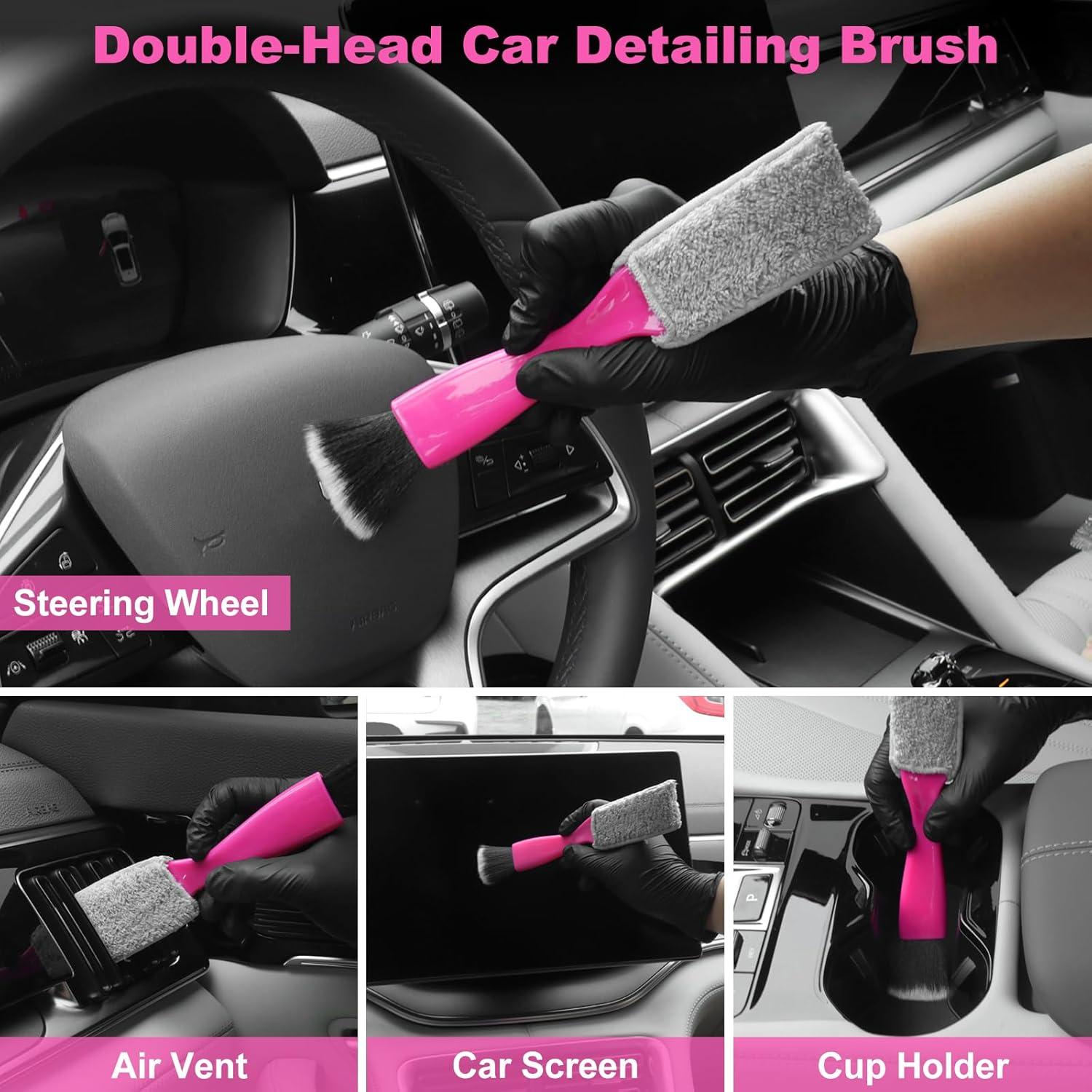 TTRCB Car Detailing Cleaning Kit Interior Cleaner, Car Detailing Brush Set, Pink Car Accessories Essentials for Women, Car Cleaning Gel, Car Cleaning Supplies Tools Stuff for RV, SUV, Interior