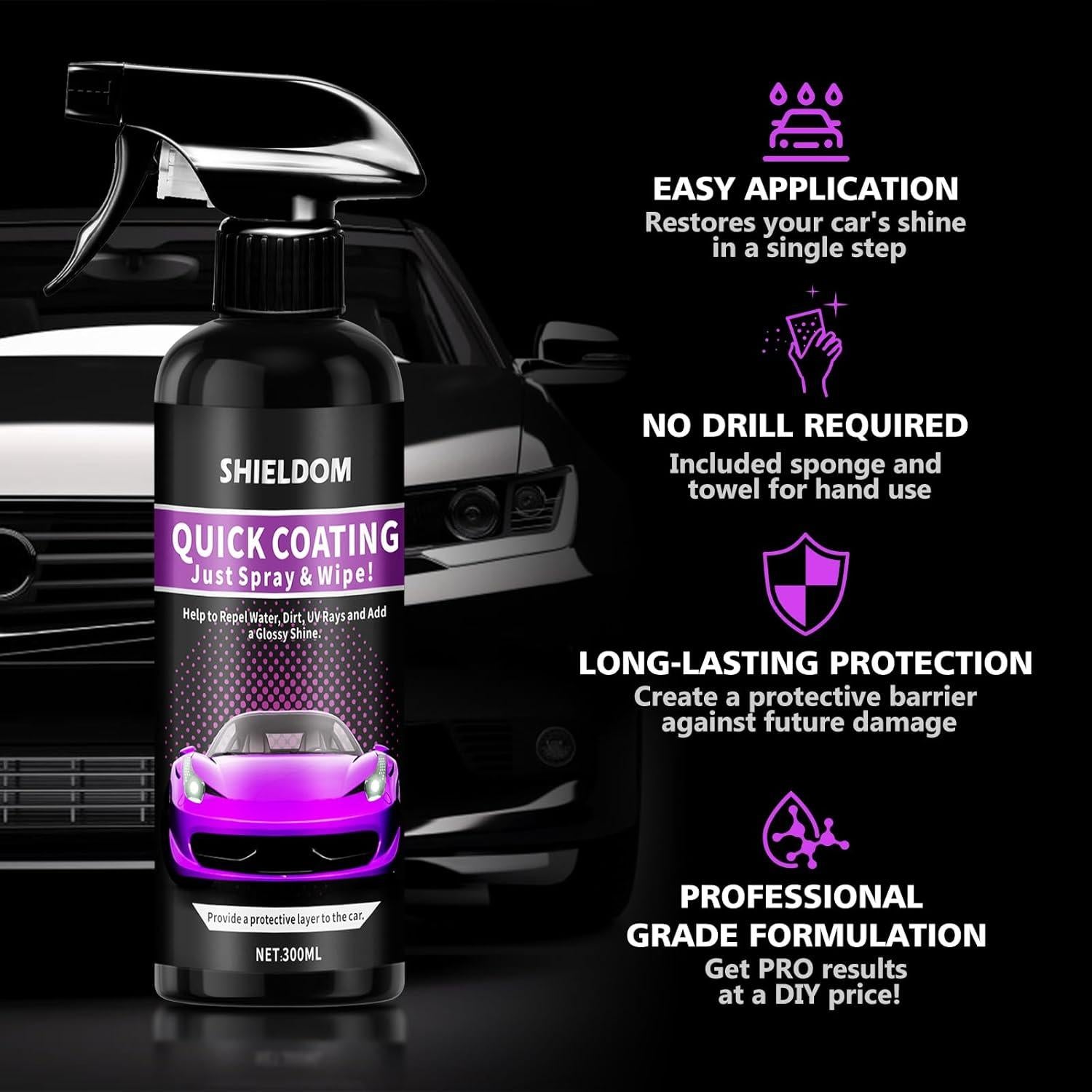 Spray Cerámico Hidrofóbico SHIELDOM 300ml para Autos