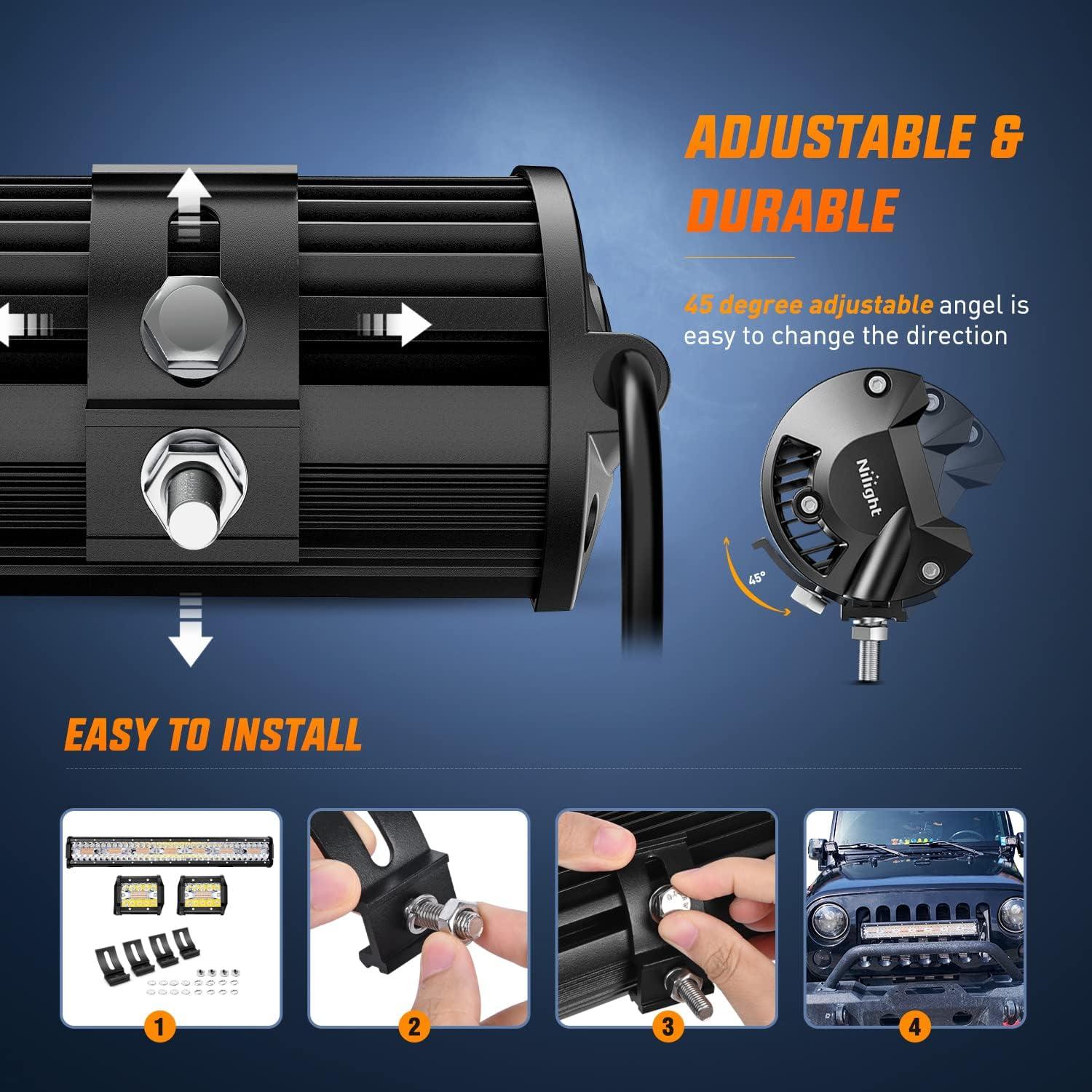 Barra de Luz LED Nilight 20" 420W + 2 Luz Pods 4" 60W