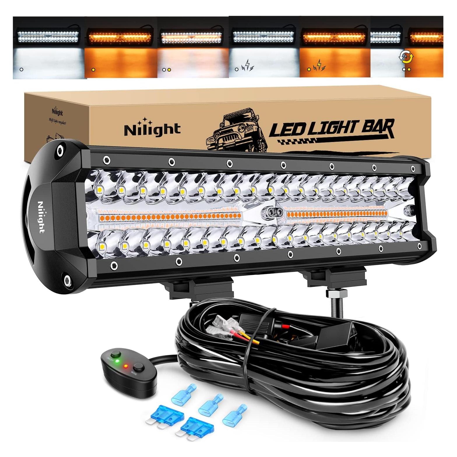 Barra de Luz LED Nilight 30 cm 300W 6 Modos Ámbar Blanco
