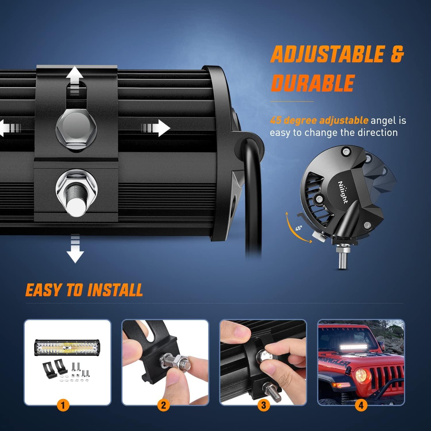 Barra de Luz LED Nilight 30 cm 300W 6 Modos Ámbar Blanco