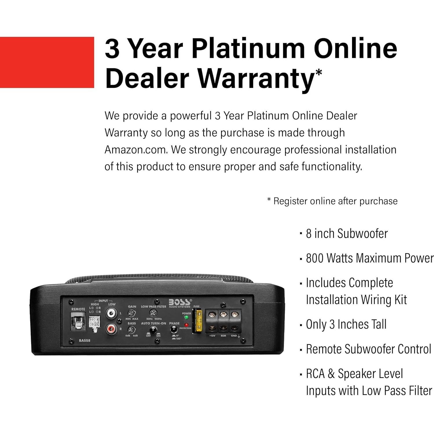 Subwoofer BOSS BASS8K 8" Amplificado 800W para Coche