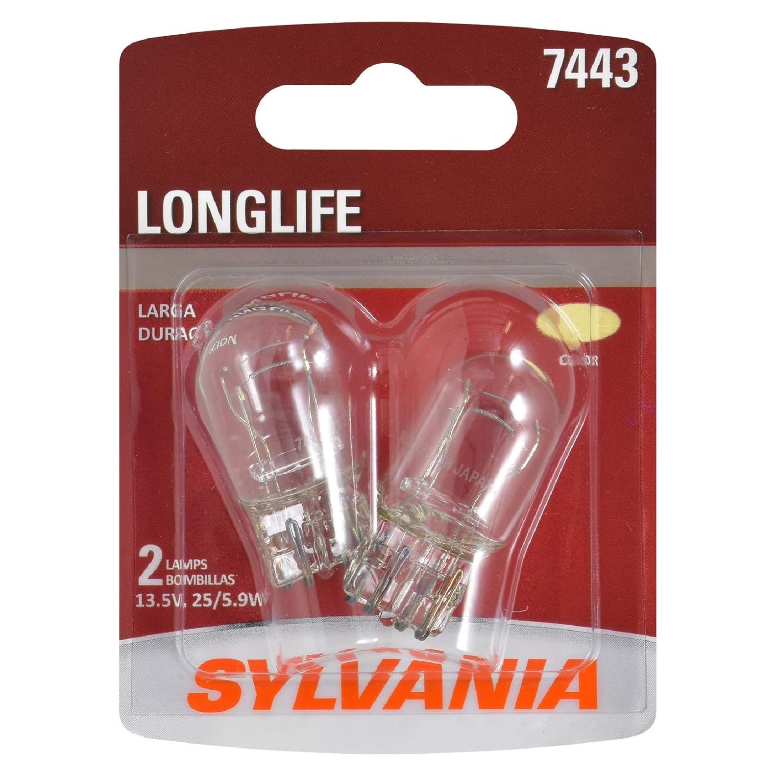 SYLVANIA - 7443 Long Life Miniature - Bulb, Ideal for Daytime Running Lights (DRL) and Back-Up/Reverse Lights (Contains 2 Bulbs)