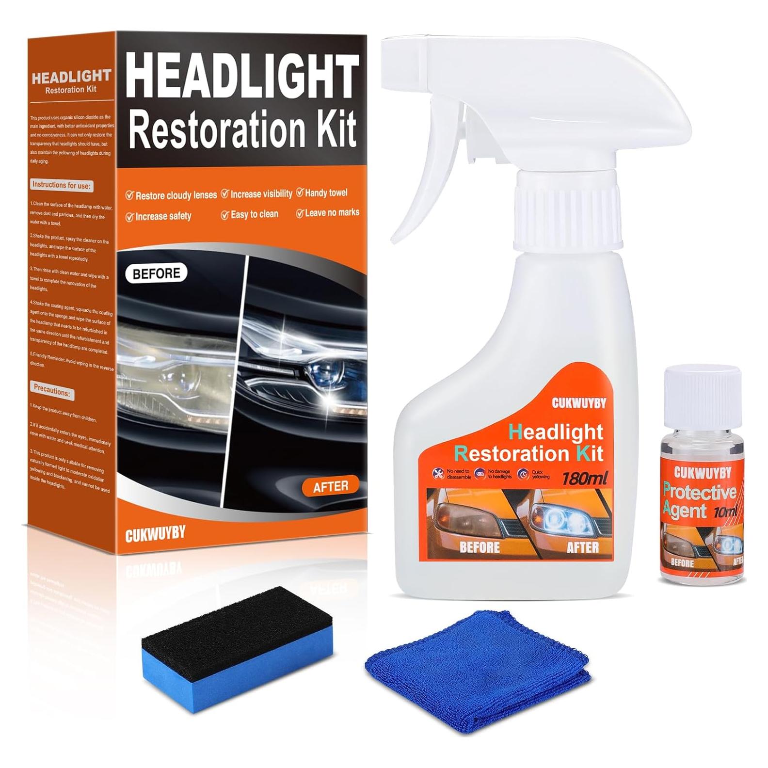 Kit de Restauración de Faros CUKWUYBY - Limpiador y Protección UV