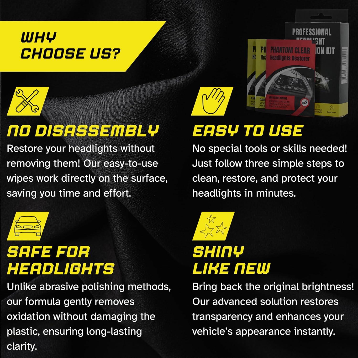 Kit de Restauración de Faros Phantom Clear - 3 Pasos, Sin Herramientas