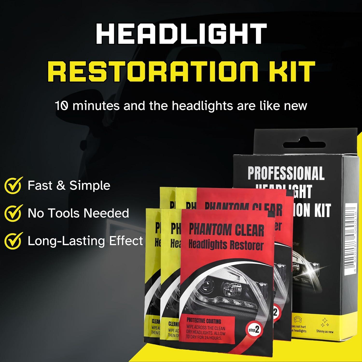 Kit de Restauración de Faros Phantom Clear - 3 Pasos, Sin Herramientas