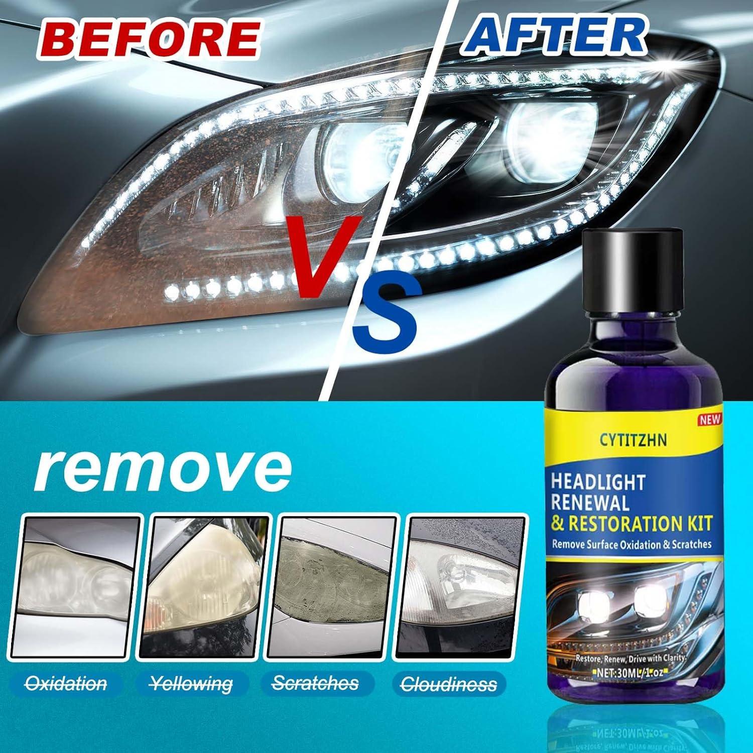 Kit de Restauración de Faros de Coche CYTITZHN - 30ml, 3 Lijas