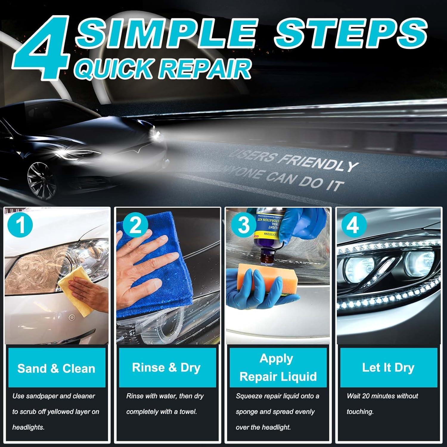 Kit de Restauración de Faros de Coche CYTITZHN - 30ml, 3 Lijas