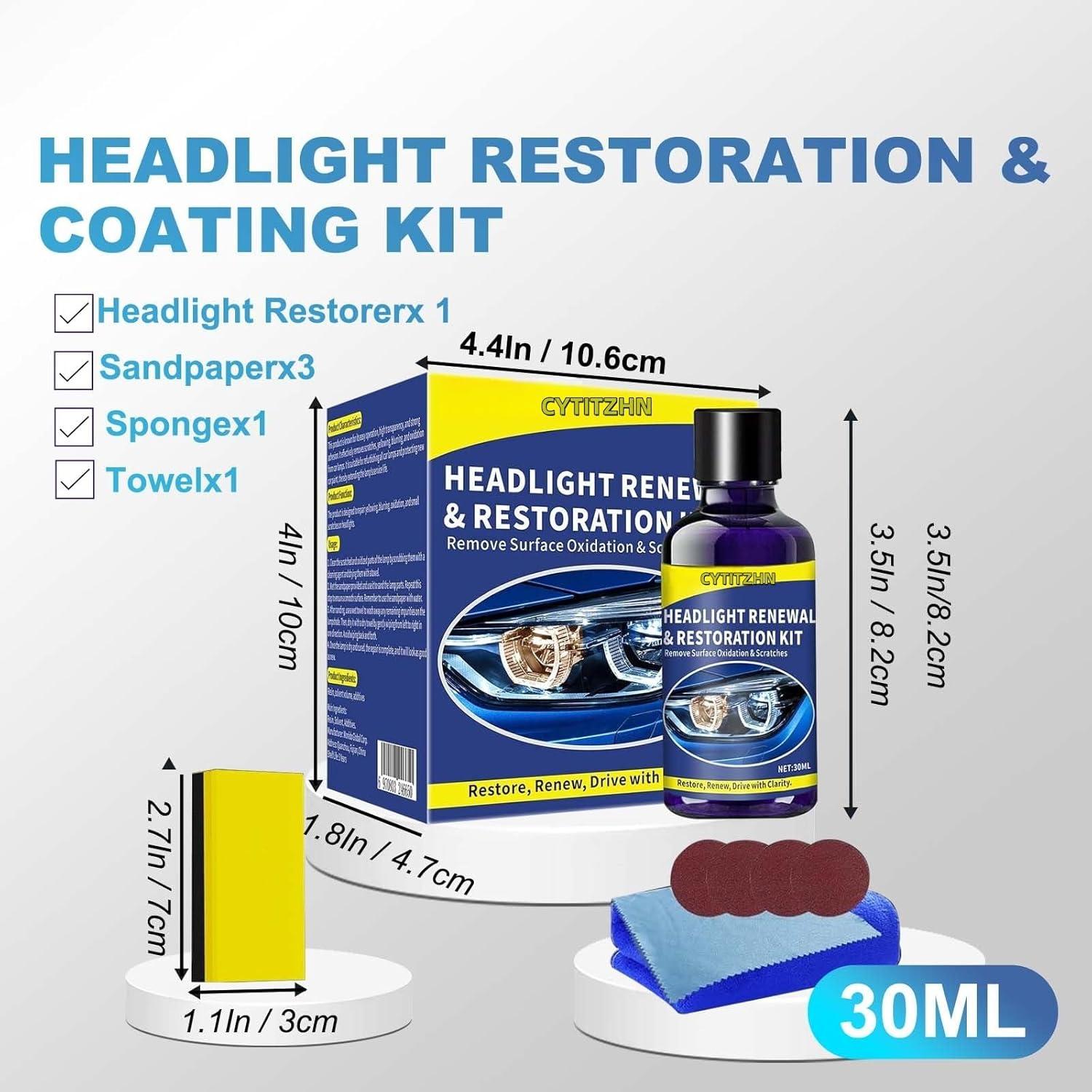 Kit de Restauración de Faros de Coche CYTITZHN - 30ml, 3 Lijas