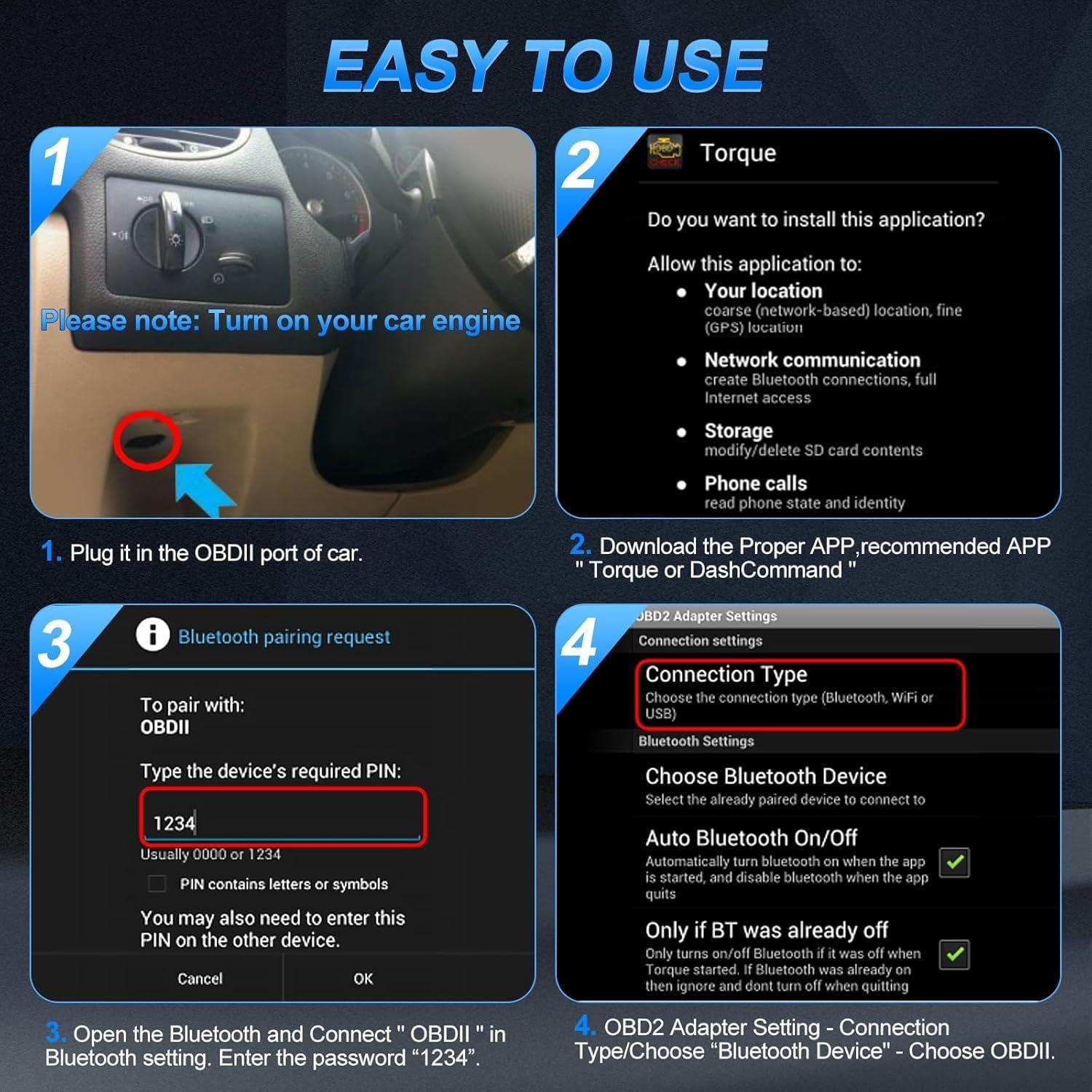 Escáner OBD2 Bluetooth LJPXHHU para iOS y Android