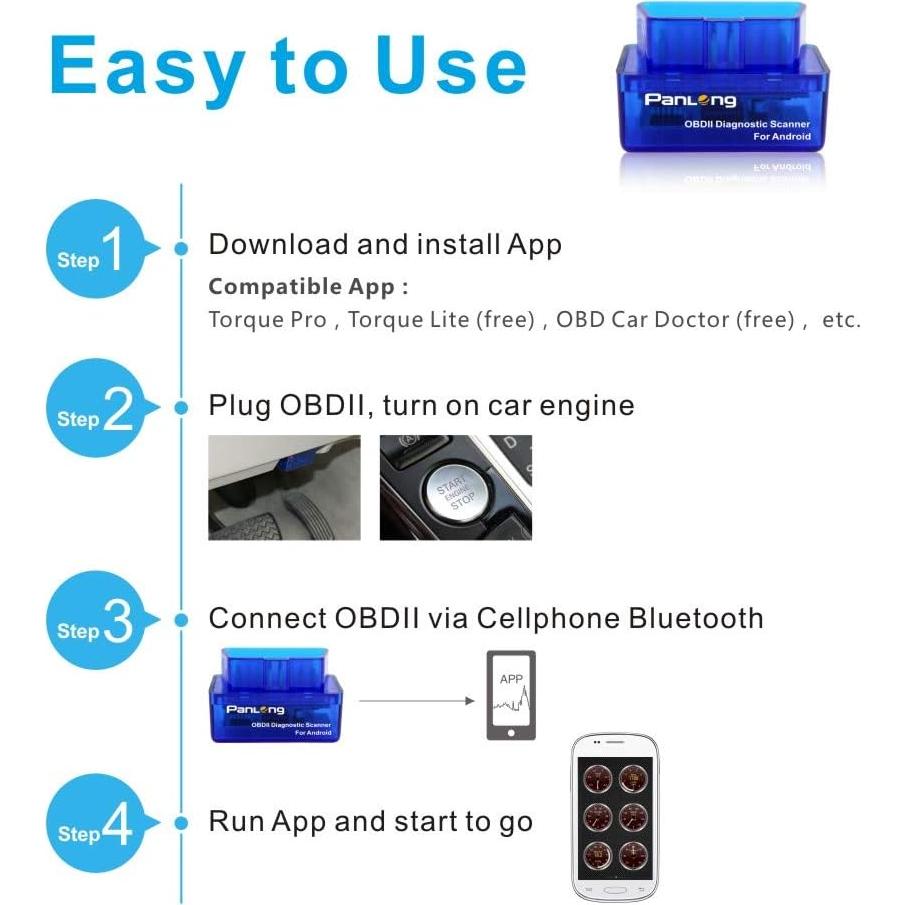 Escáner OBD2 Bluetooth Panlong para Android - Diagnóstico Automotriz