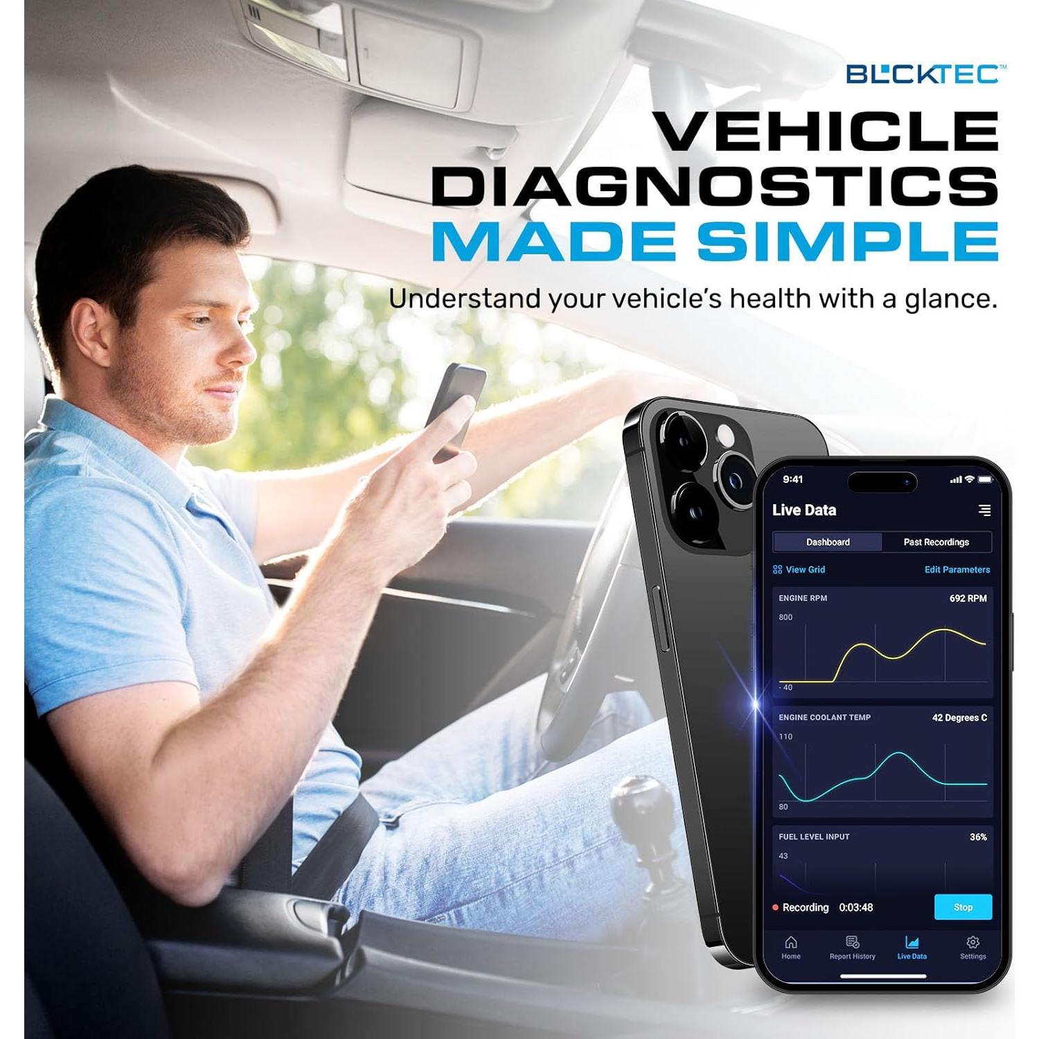 BLCKTEC 410 Bluetooth OBD2 Scanner for iPhone & Android, No Subscription Fee, OBDII Car Code Reader, Diagnose Check Engine Light, Supports OBD2 Compliant Vehicles 1996 and Newer