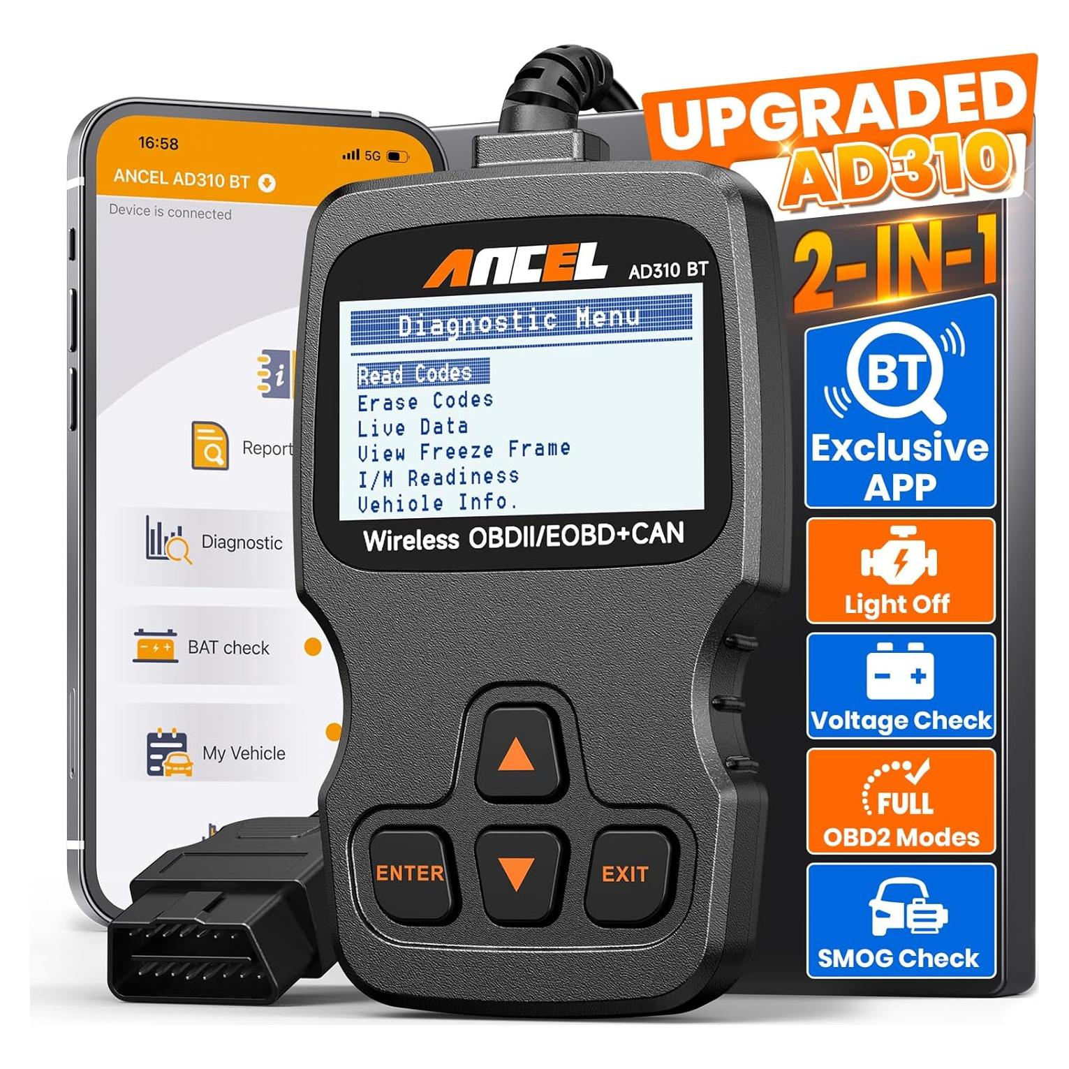 Escáner OBD2 ANCEL AD310BT Bluetooth - Lector de Códigos Automotriz