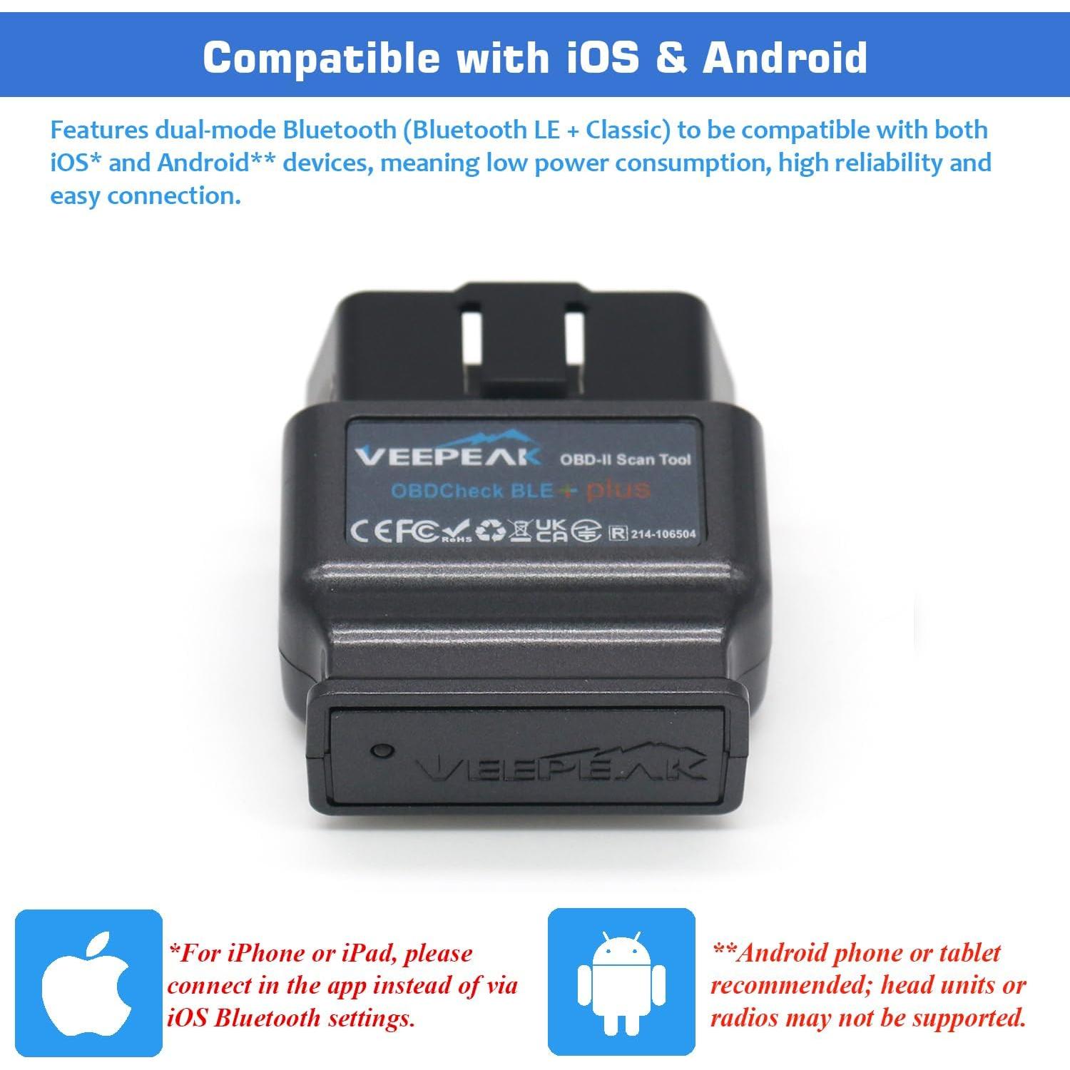 Escáner OBD II Veepeak BLE+ Bluetooth Inalámbrico para iOS/Android