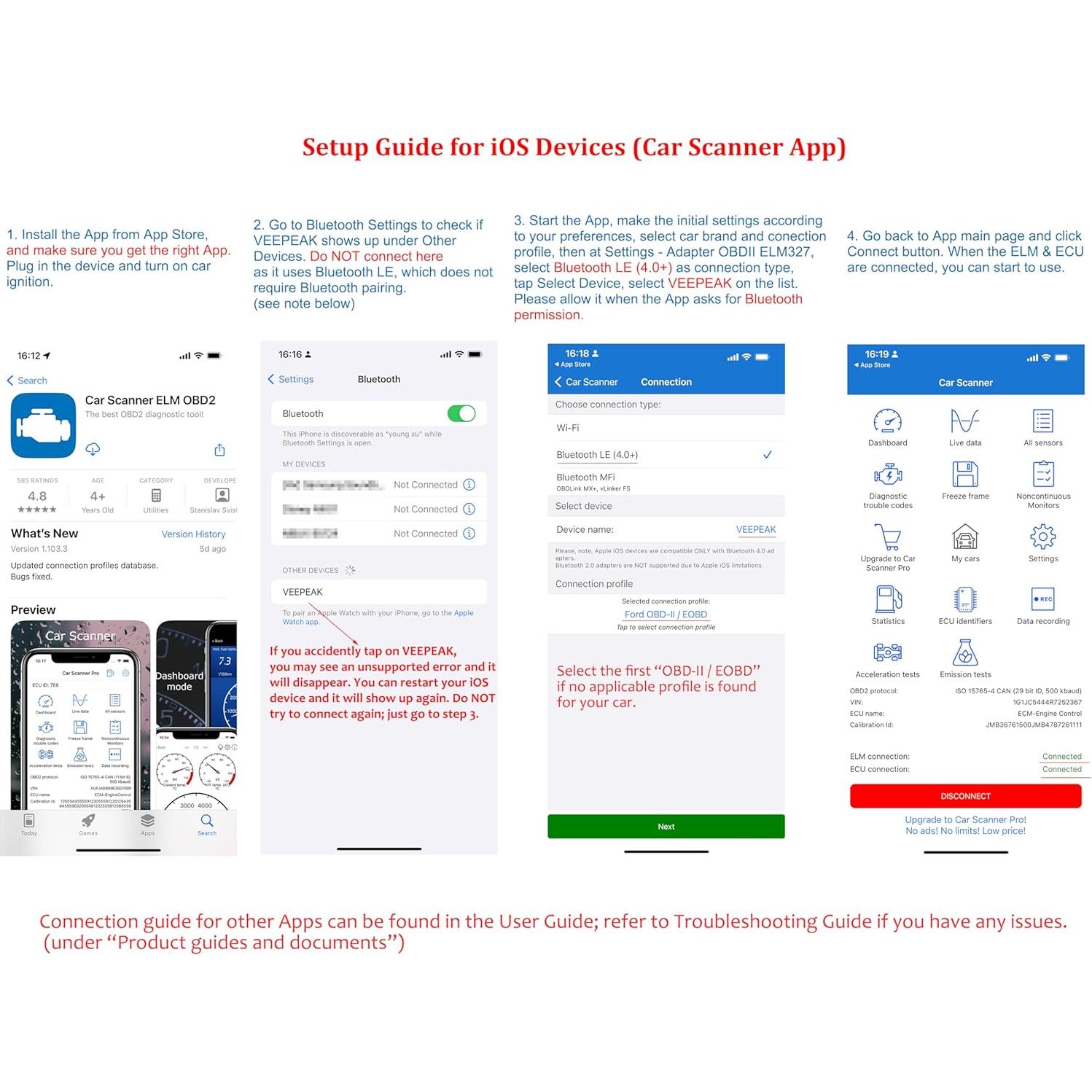 Escáner OBD II Veepeak BLE+ Bluetooth Inalámbrico para iOS/Android