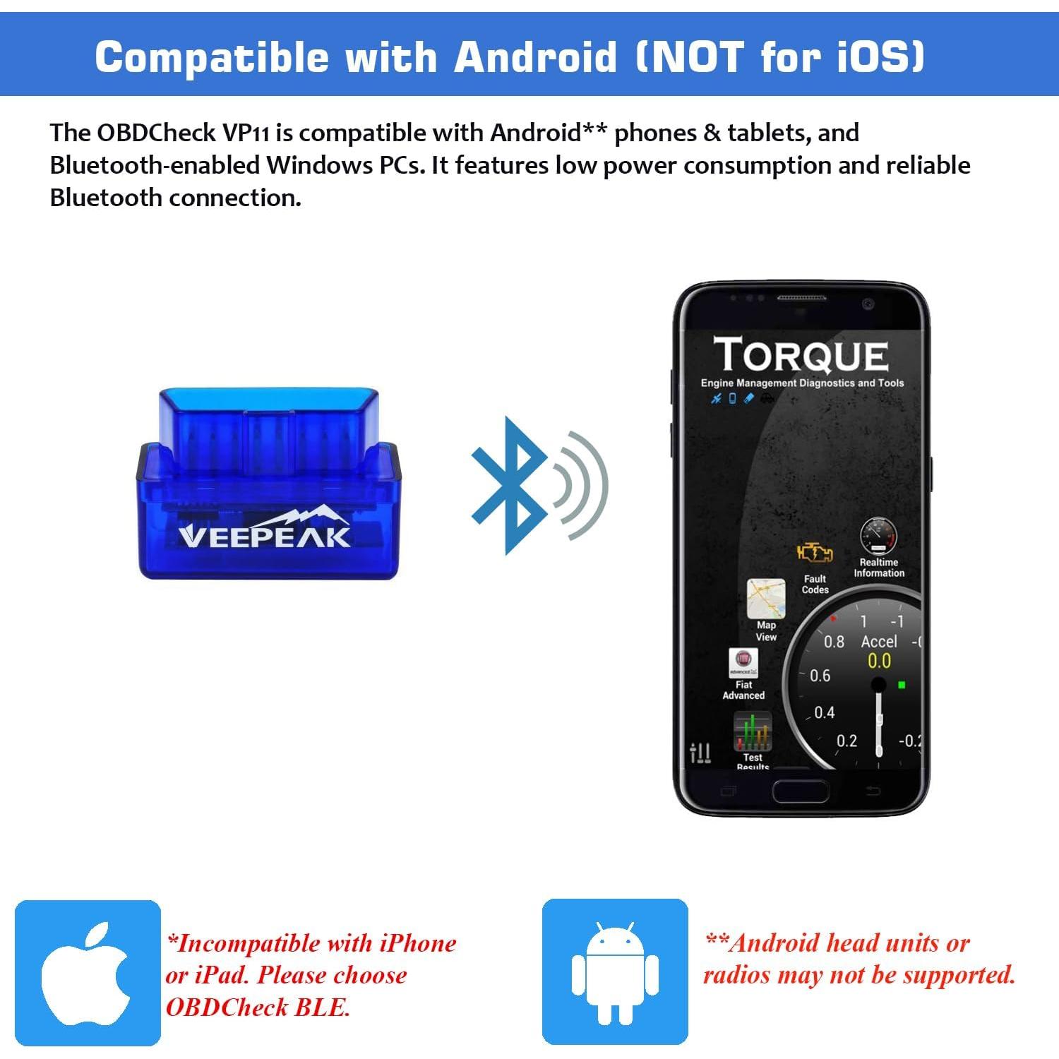 Escáner OBD II Veepeak VP11 Bluetooth para Android - Lector de Códigos