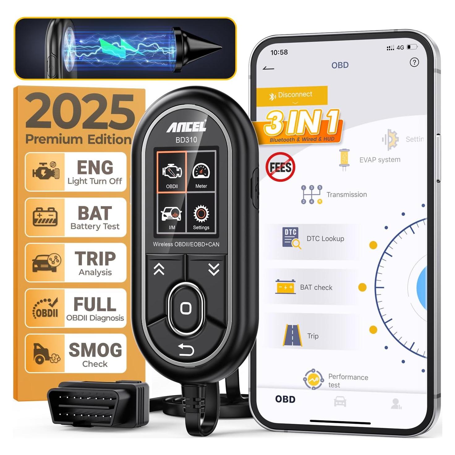 Escáner OBD2 ANCEL BD310 Bluetooth y Cable - Diagnóstico Automotriz