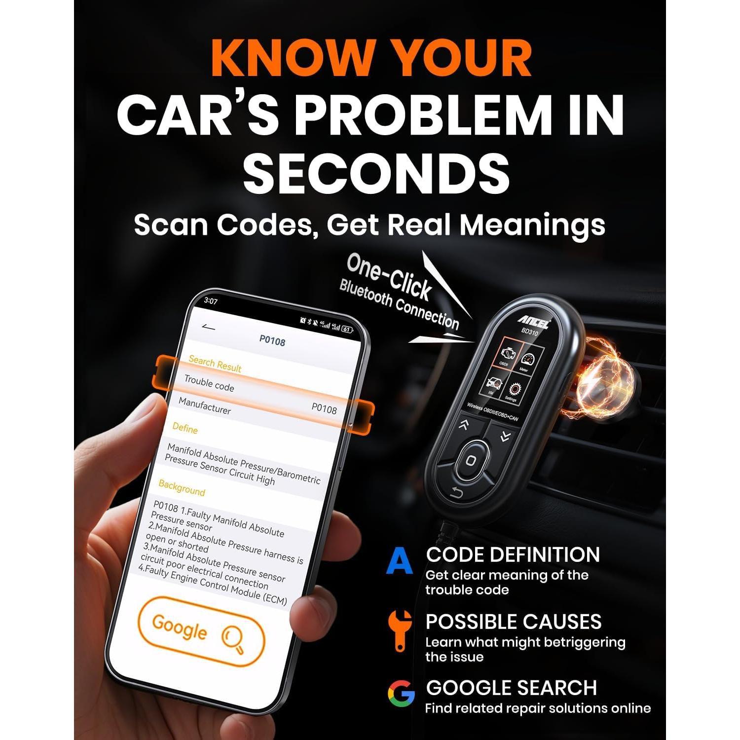Escáner OBD2 ANCEL BD310 Bluetooth y Cable - Diagnóstico Automotriz