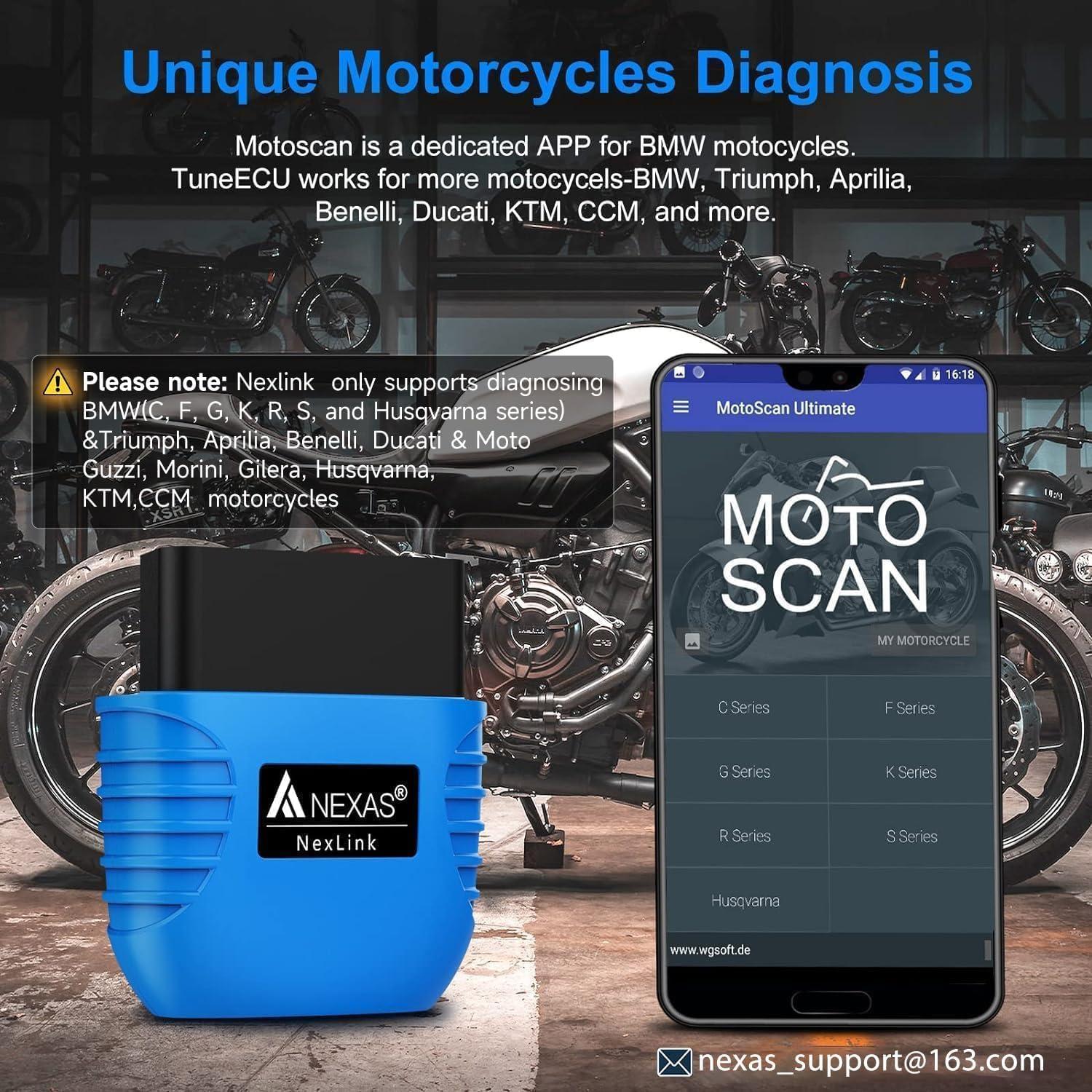 Escáner OBD2 Bluetooth NEXAS NexLINK para Automóviles y Motocicletas