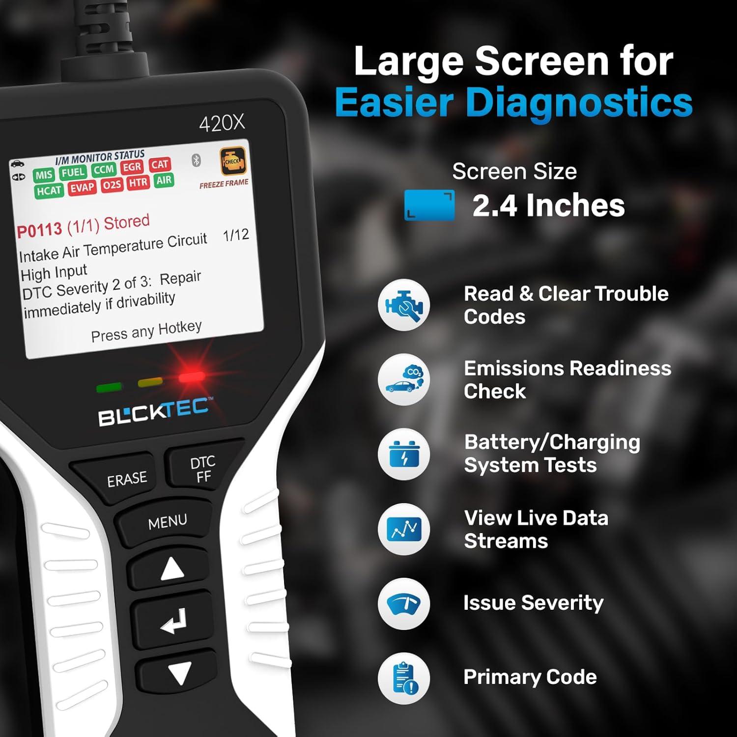 Lector de Códigos OBD2 BLCKTEC 420X con Bluetooth y Pantalla 2.4"