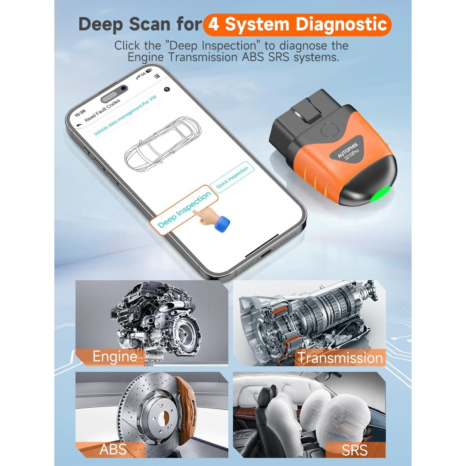 Escáner OBD2 Bluetooth AUTOPHIX 3210 Pro - Diagnóstico ABS, SRS, Motor