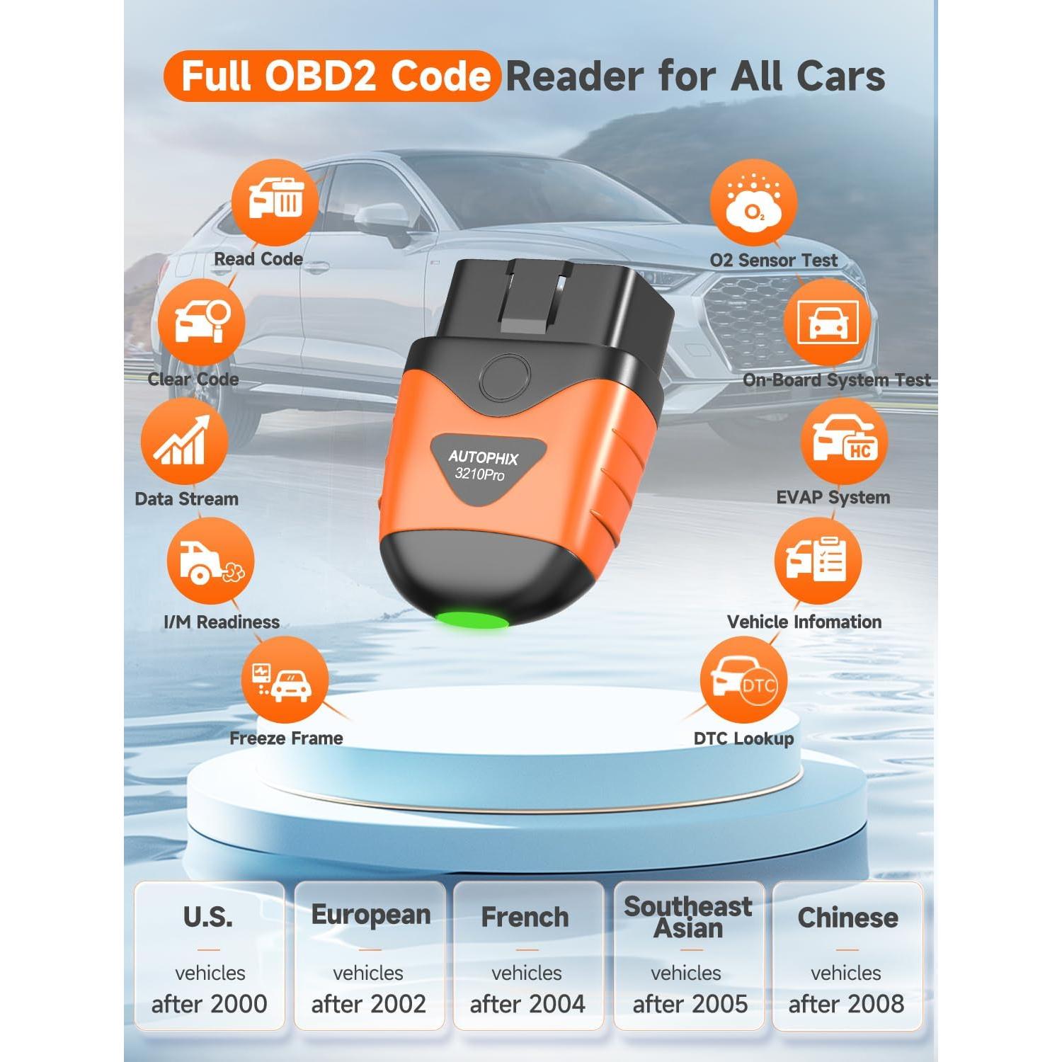 Escáner OBD2 Bluetooth AUTOPHIX 3210 Pro - Diagnóstico ABS, SRS, Motor