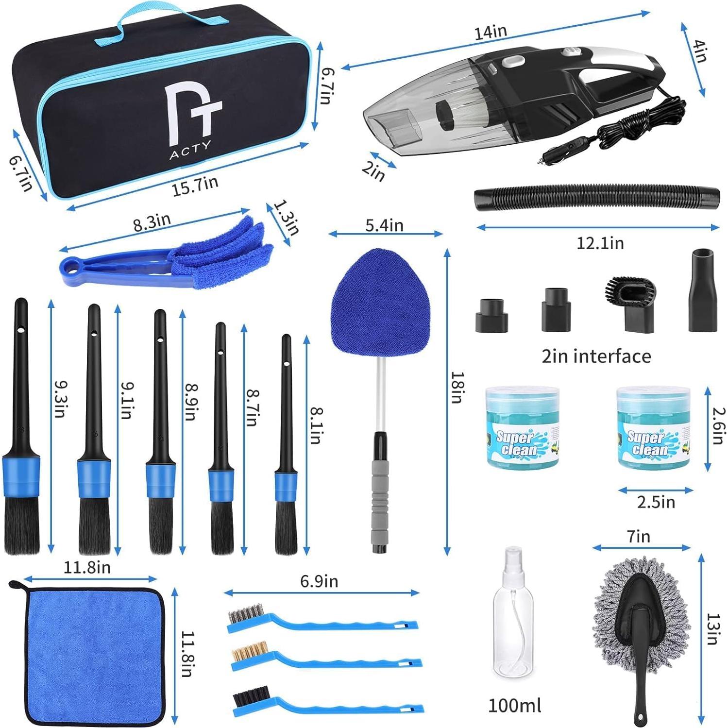 Kit de Detalle de Coche CYANBAMBOO 17 Piezas con Aspiradora