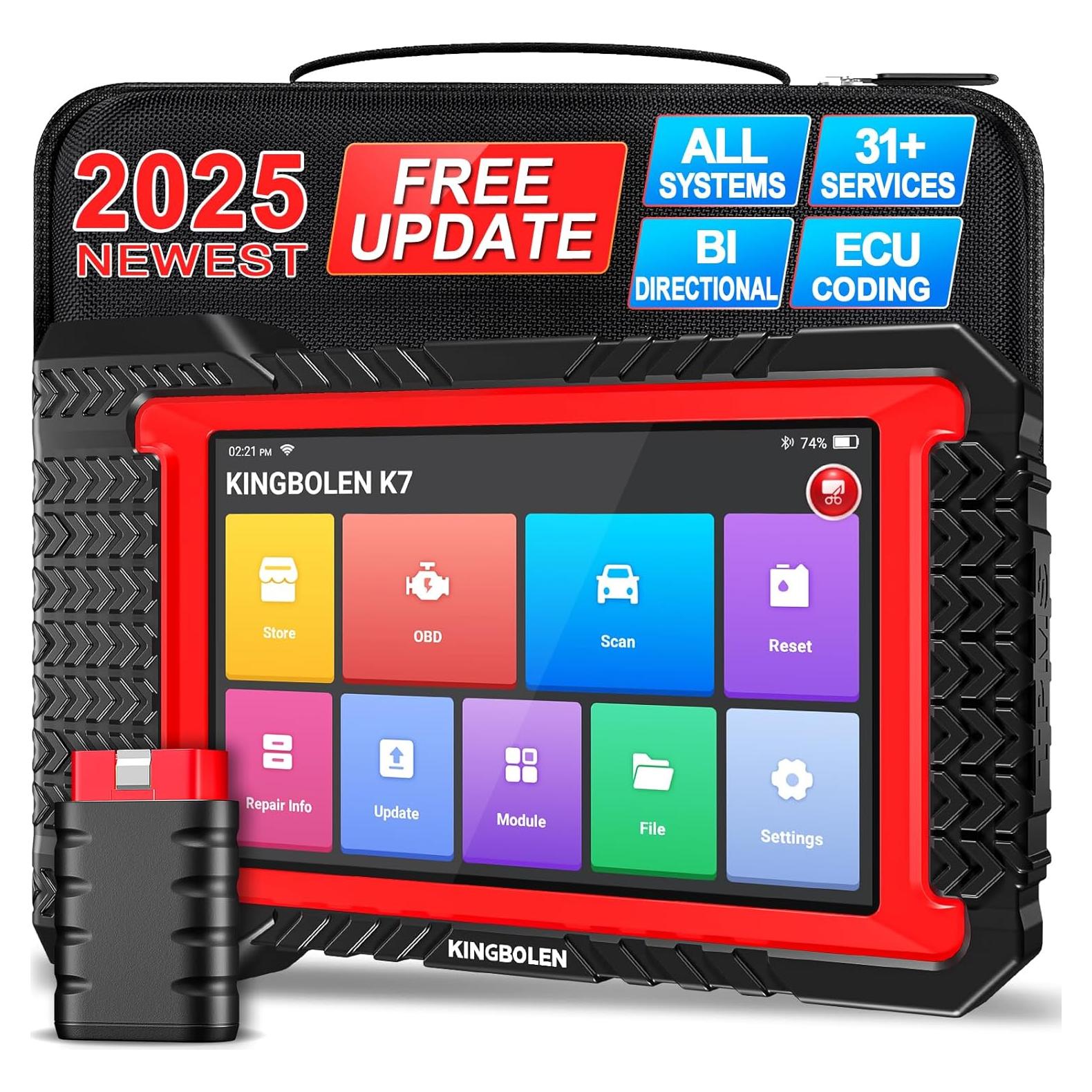 KINGBOLEN K7 OBD2 Scanner Bluetooth 2025 Bidirectional Scan Tool with Lifetime F.Ree Update(New Version), ECU Coding, 31+ Resets, Full System Car Diagnosis, FCA AutoAuth, Crankshaft Relearn