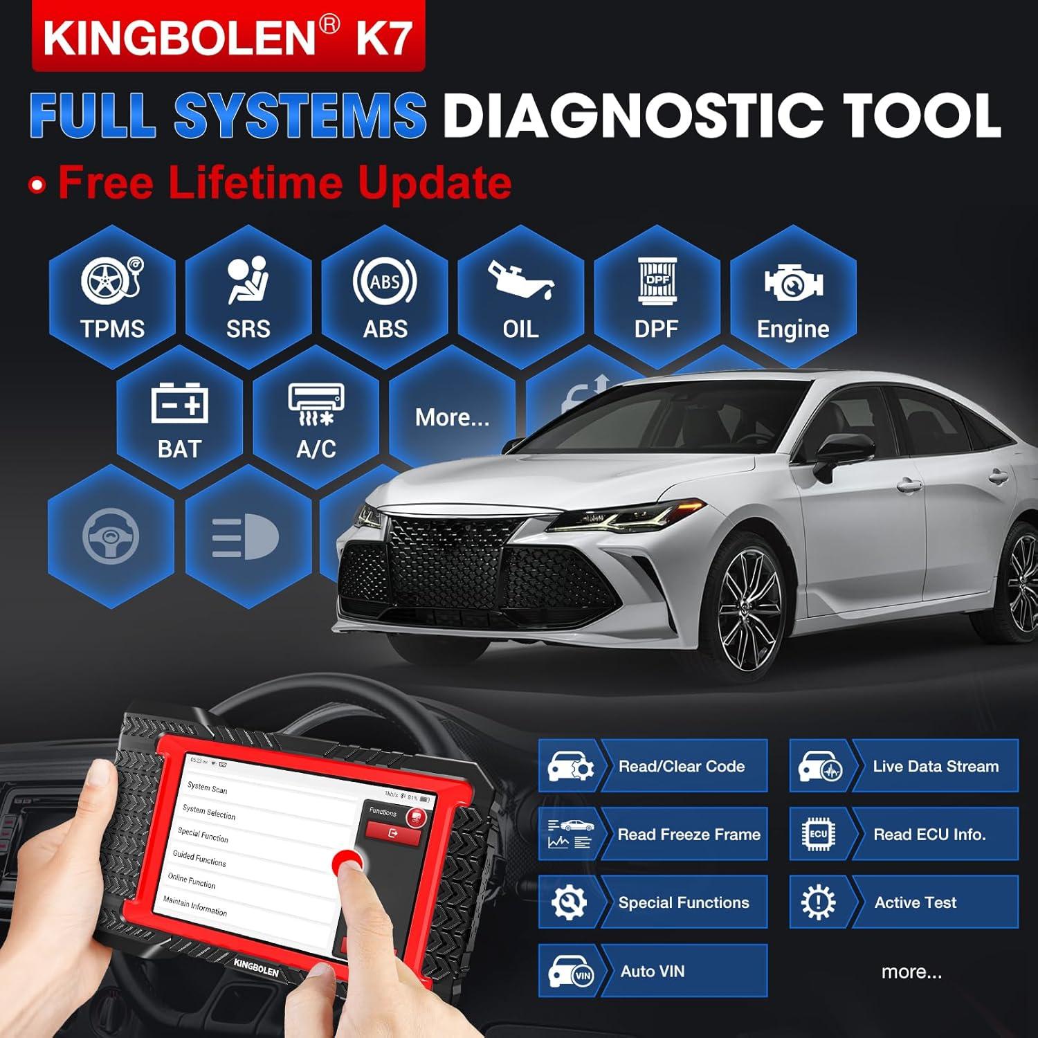 KINGBOLEN K7 OBD2 Scanner Bluetooth 2025 Bidirectional Scan Tool with Lifetime F.Ree Update(New Version), ECU Coding, 31+ Resets, Full System Car Diagnosis, FCA AutoAuth, Crankshaft Relearn