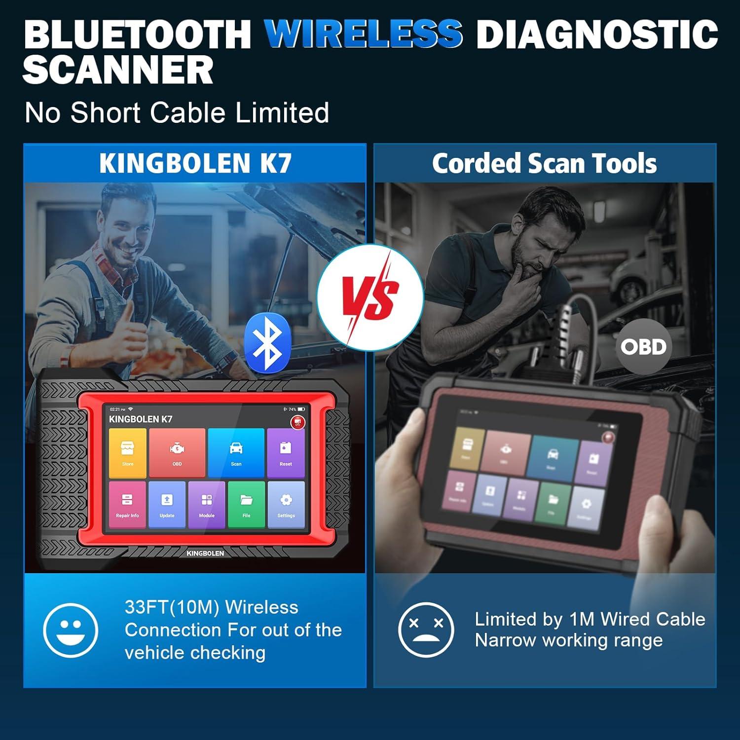 KINGBOLEN K7 OBD2 Scanner Bluetooth 2025 Bidirectional Scan Tool with Lifetime F.Ree Update(New Version), ECU Coding, 31+ Resets, Full System Car Diagnosis, FCA AutoAuth, Crankshaft Relearn