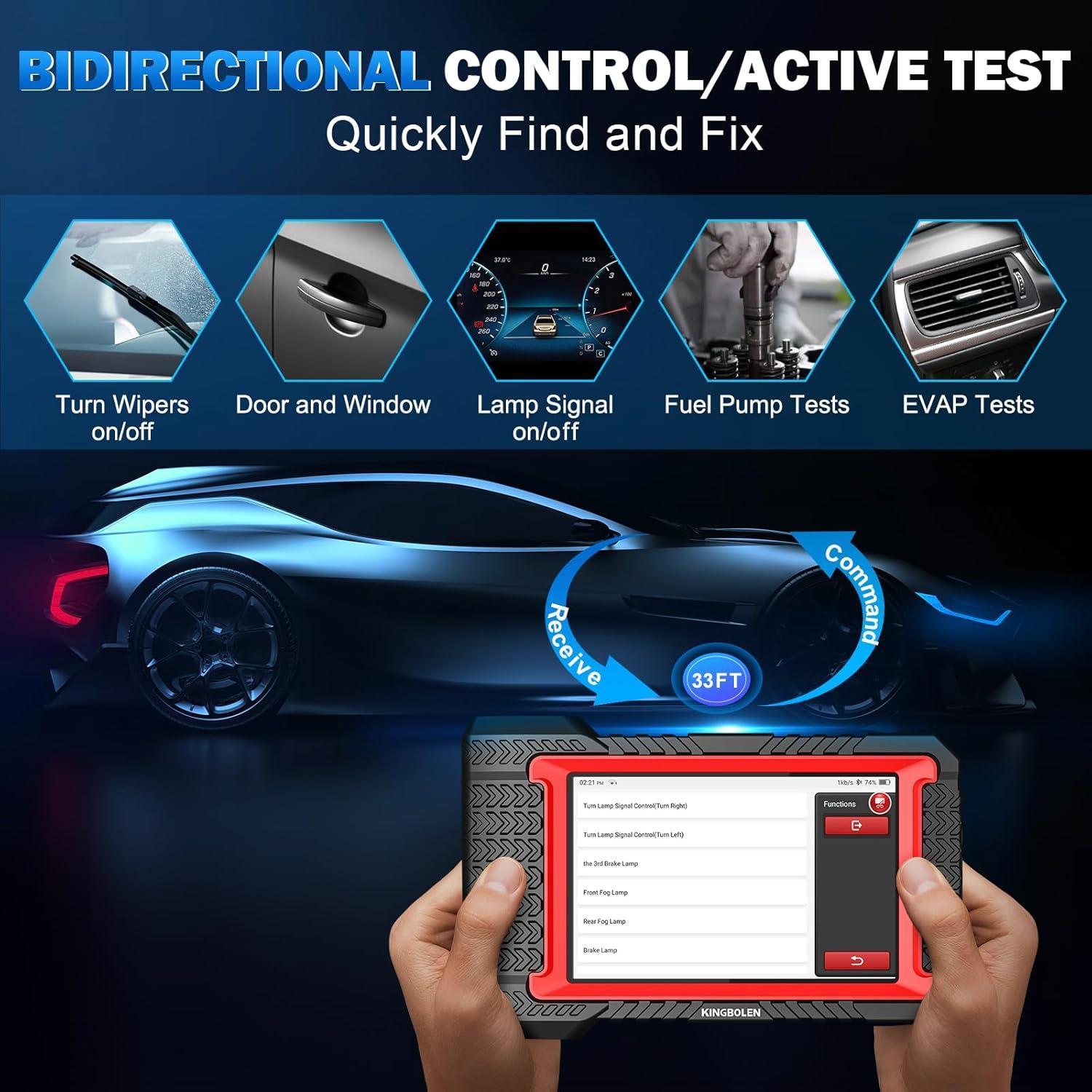 KINGBOLEN K7 OBD2 Scanner Bluetooth 2025 Bidirectional Scan Tool with Lifetime F.Ree Update(New Version), ECU Coding, 31+ Resets, Full System Car Diagnosis, FCA AutoAuth, Crankshaft Relearn