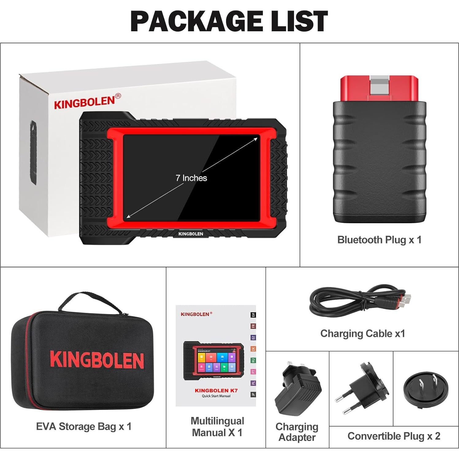 KINGBOLEN K7 OBD2 Scanner Bluetooth 2025 Bidirectional Scan Tool with Lifetime F.Ree Update(New Version), ECU Coding, 31+ Resets, Full System Car Diagnosis, FCA AutoAuth, Crankshaft Relearn