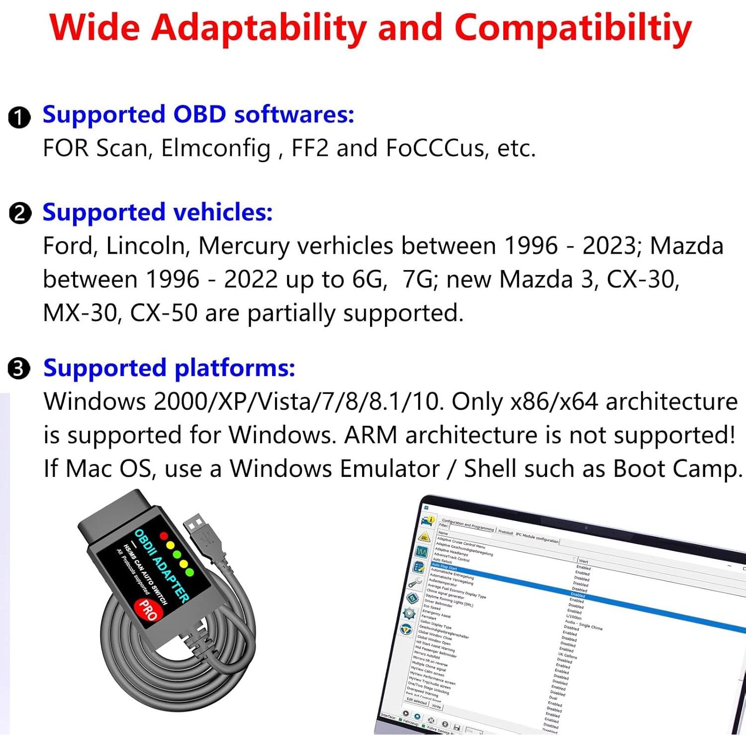 Adaptador OBD2 MOCATEC USB ELM327 para Ford y Mazda