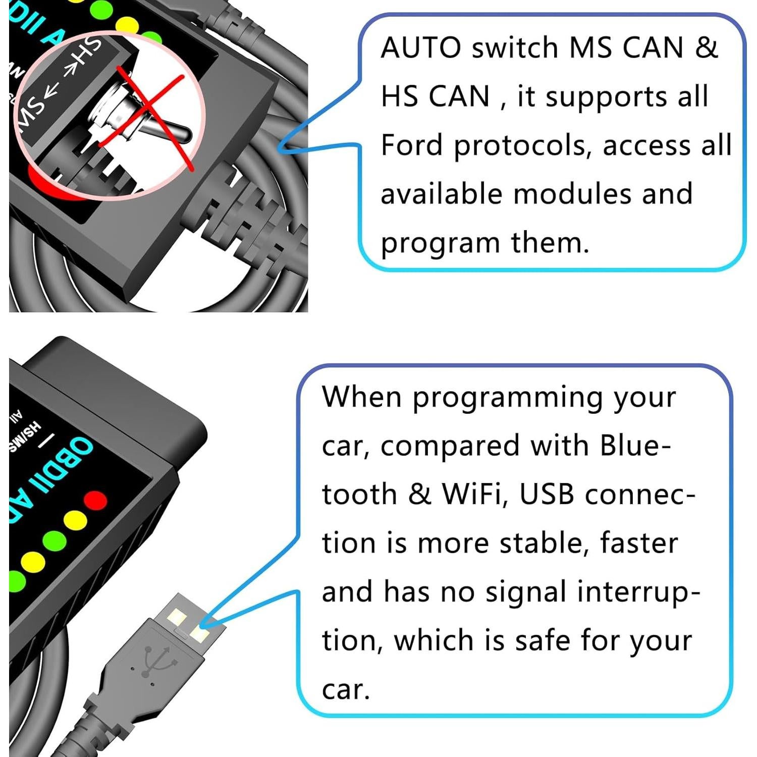 Adaptador OBD2 MOCATEC USB ELM327 para Ford y Mazda
