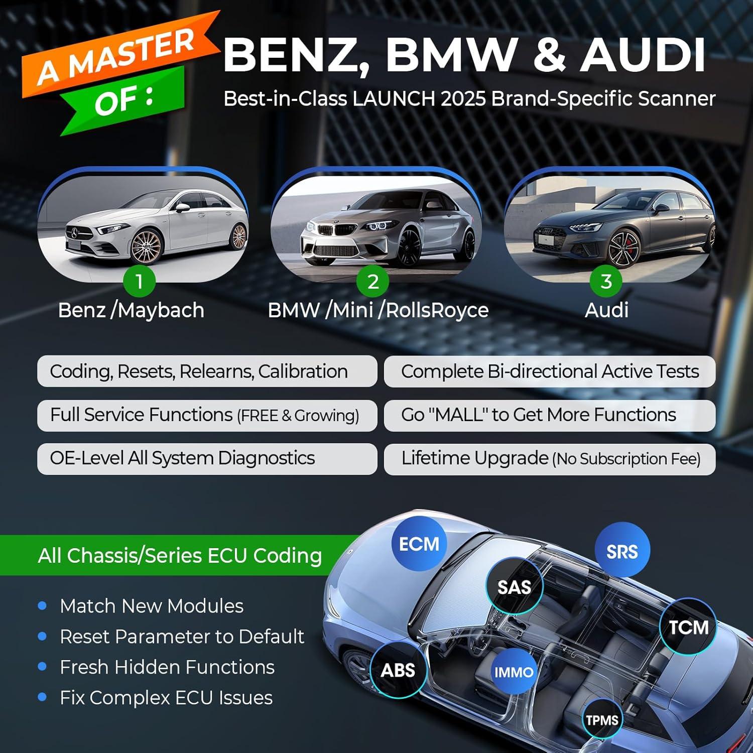 Escáner OBD2 LAUNCH Creader Elite 2.0 BBA para BMW y Benz