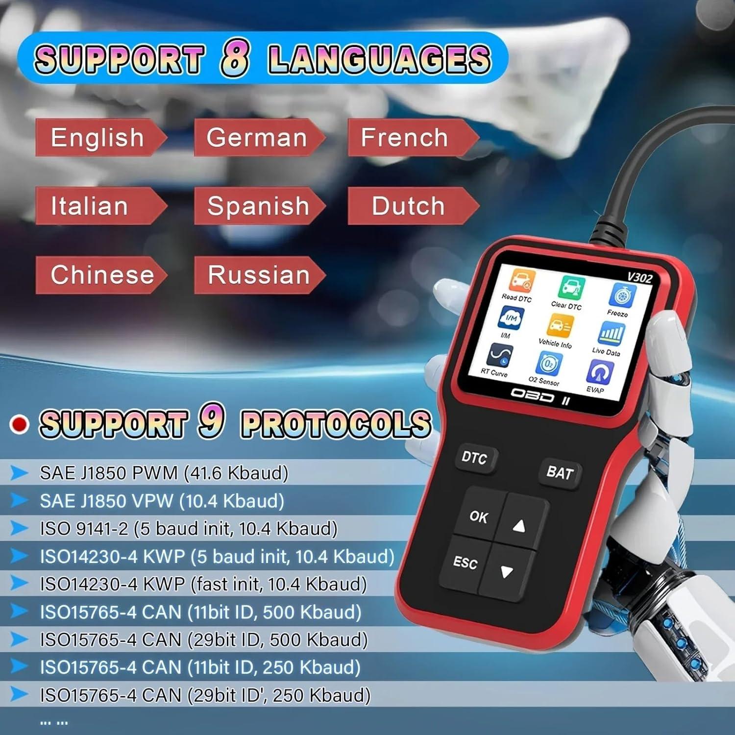 Herramienta de Diagnóstico OBD2 SKYOEM V302 con Pantalla 2.8"