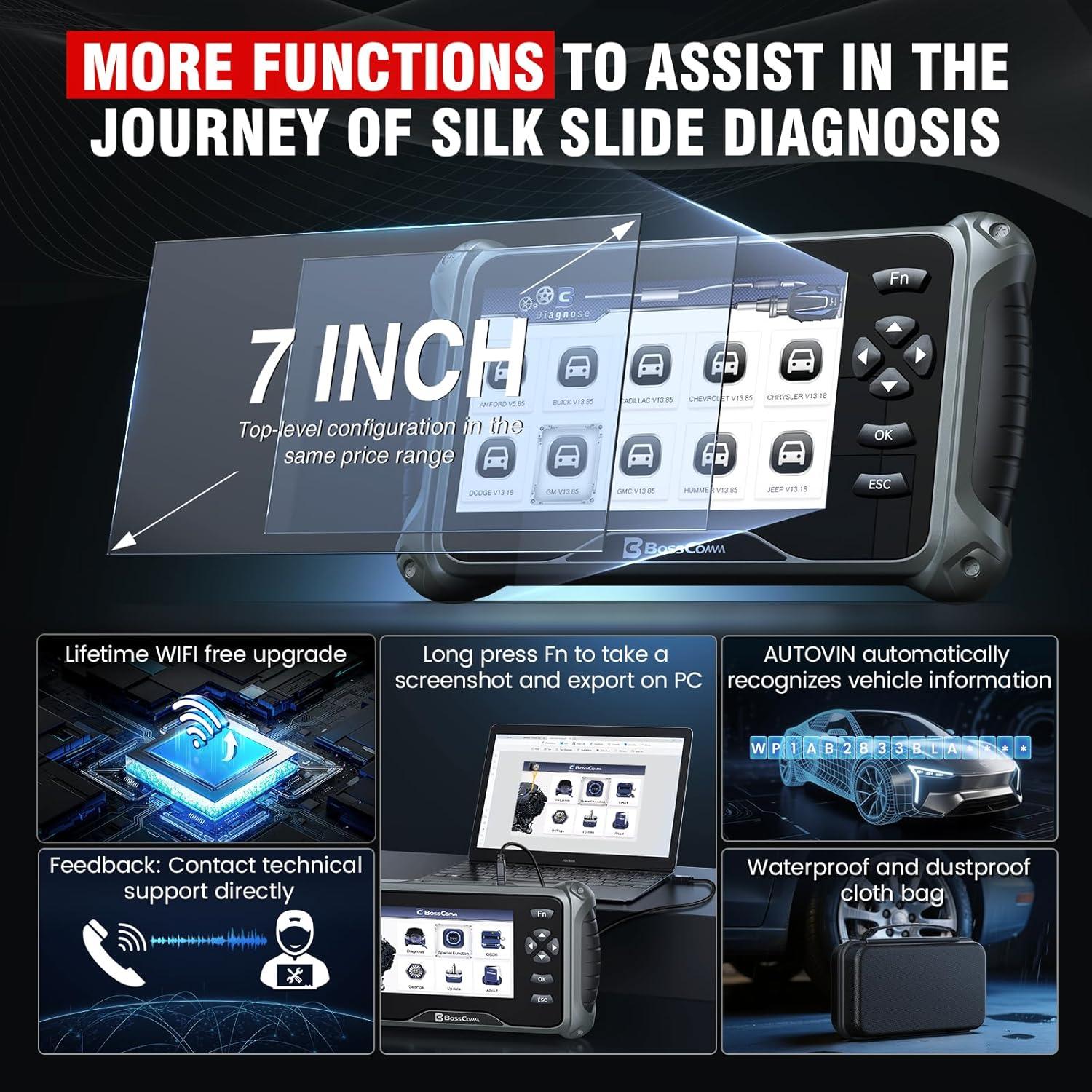 Escáner OBD2 BossComm IF740 - Diagnóstico Motor, ABS, SRS