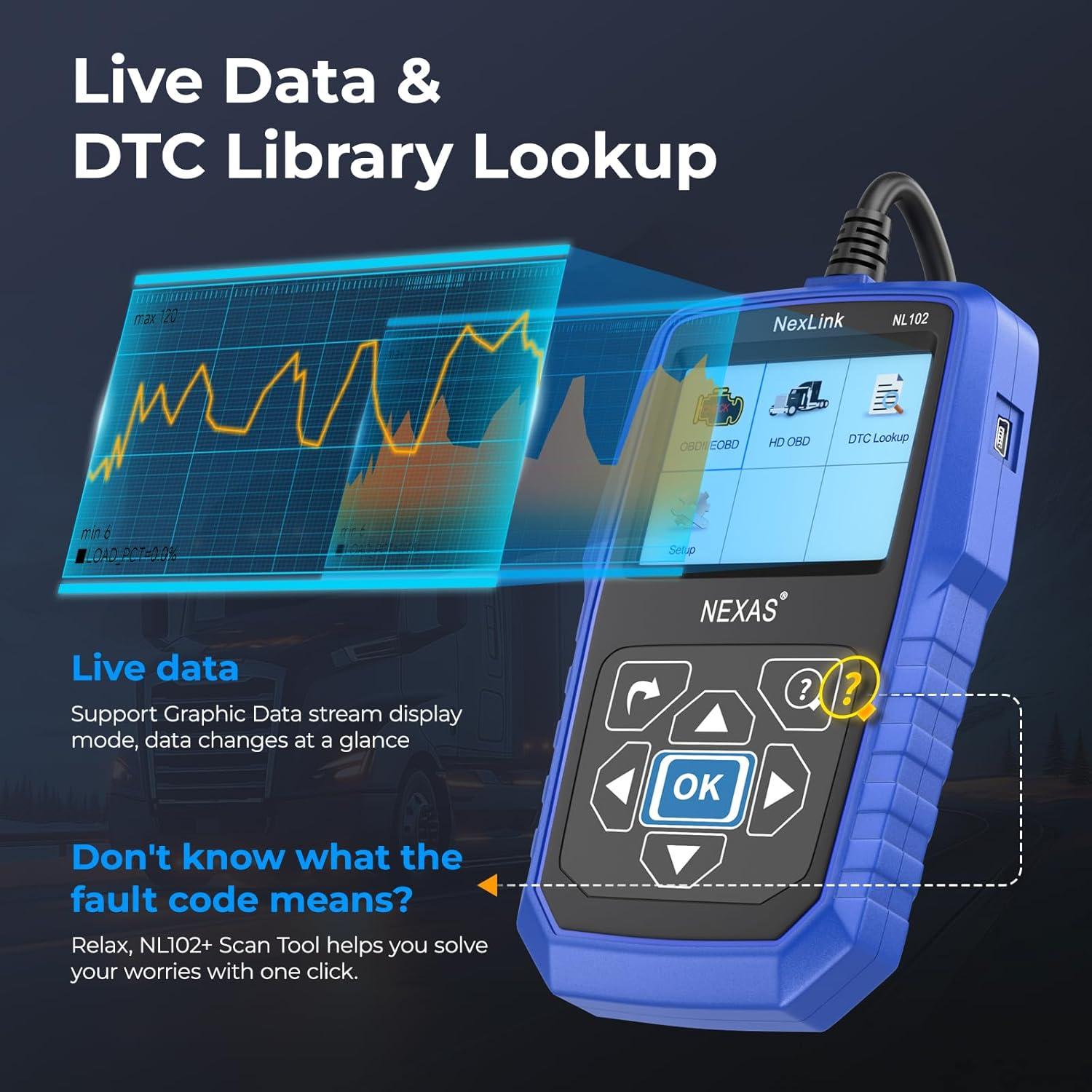 Escáner de Camiones NEXAS NL102 OBD2 Completo 0.85kg