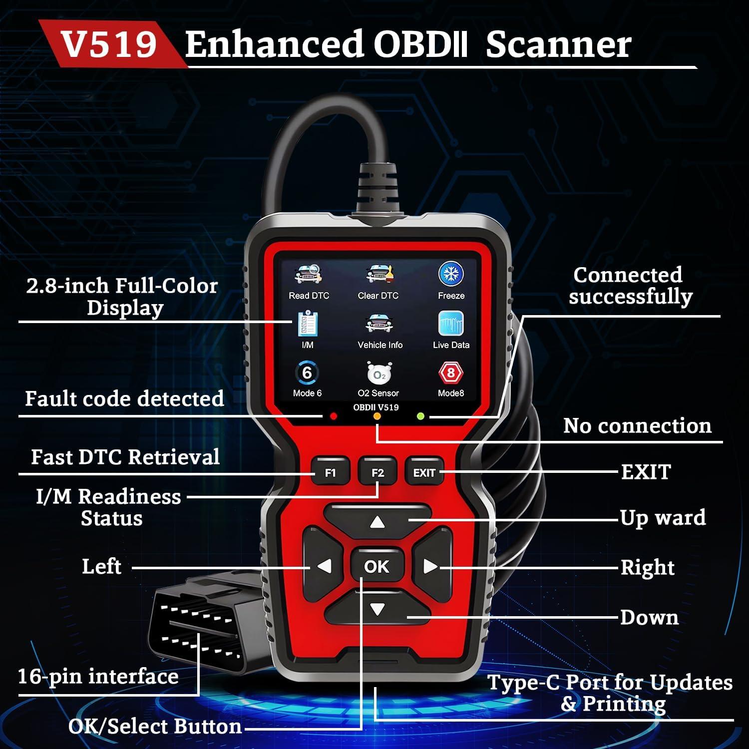 Escáner OBD2 CrysGuard V519 - Diagnóstico Profesional 2025