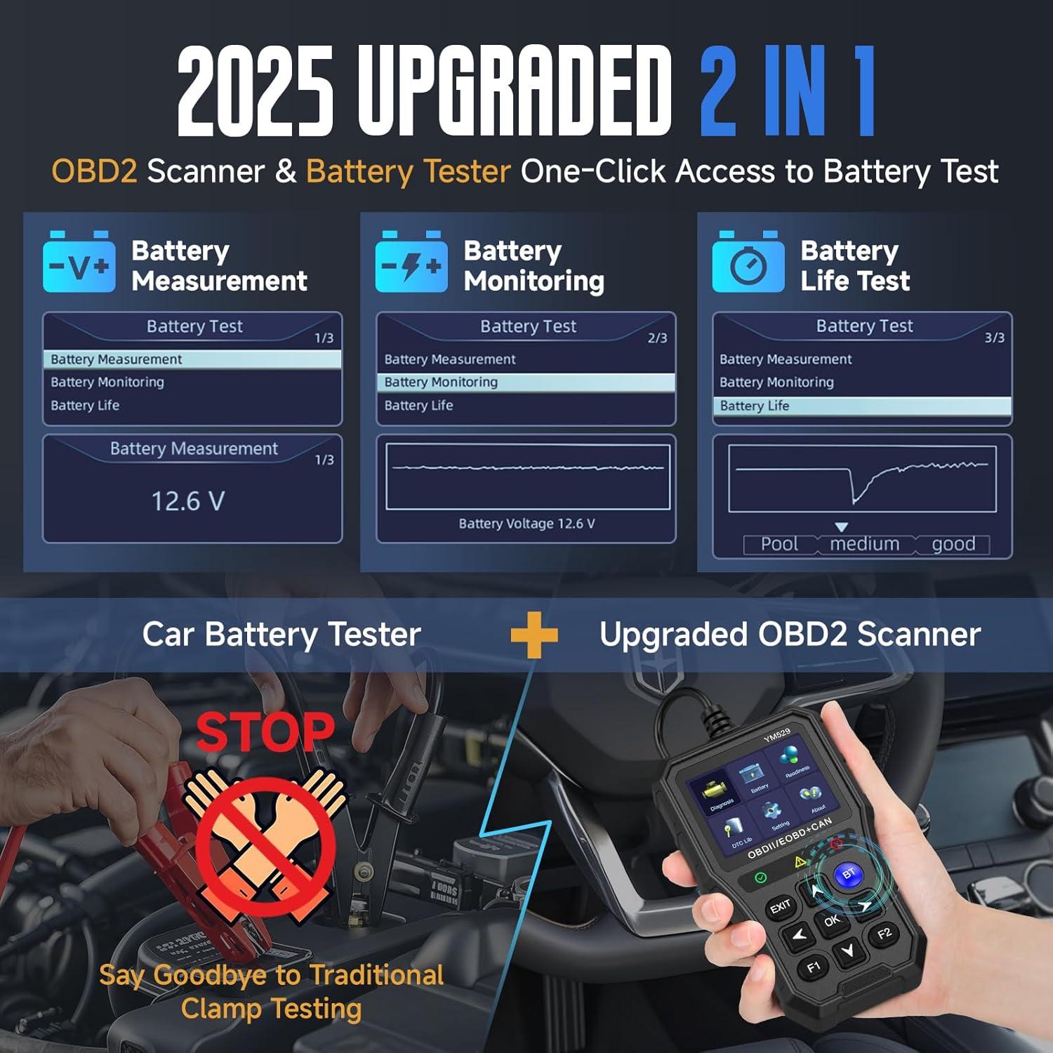 Escáner OBD2 Bluetooth BingoHive YM529 con prueba de batería