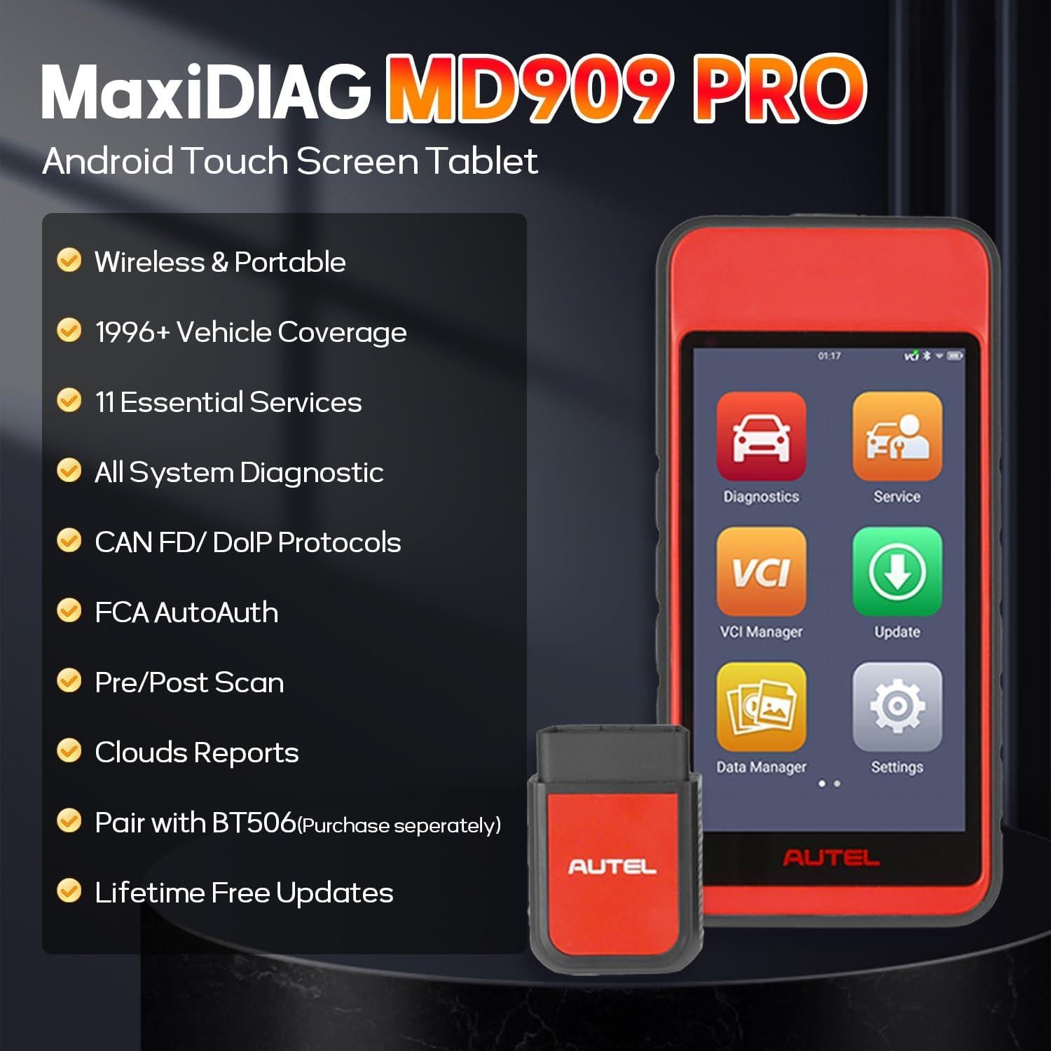 Escáner OBD2 Autel MaxiDiag MD909 Pro, Diagnóstico Completo