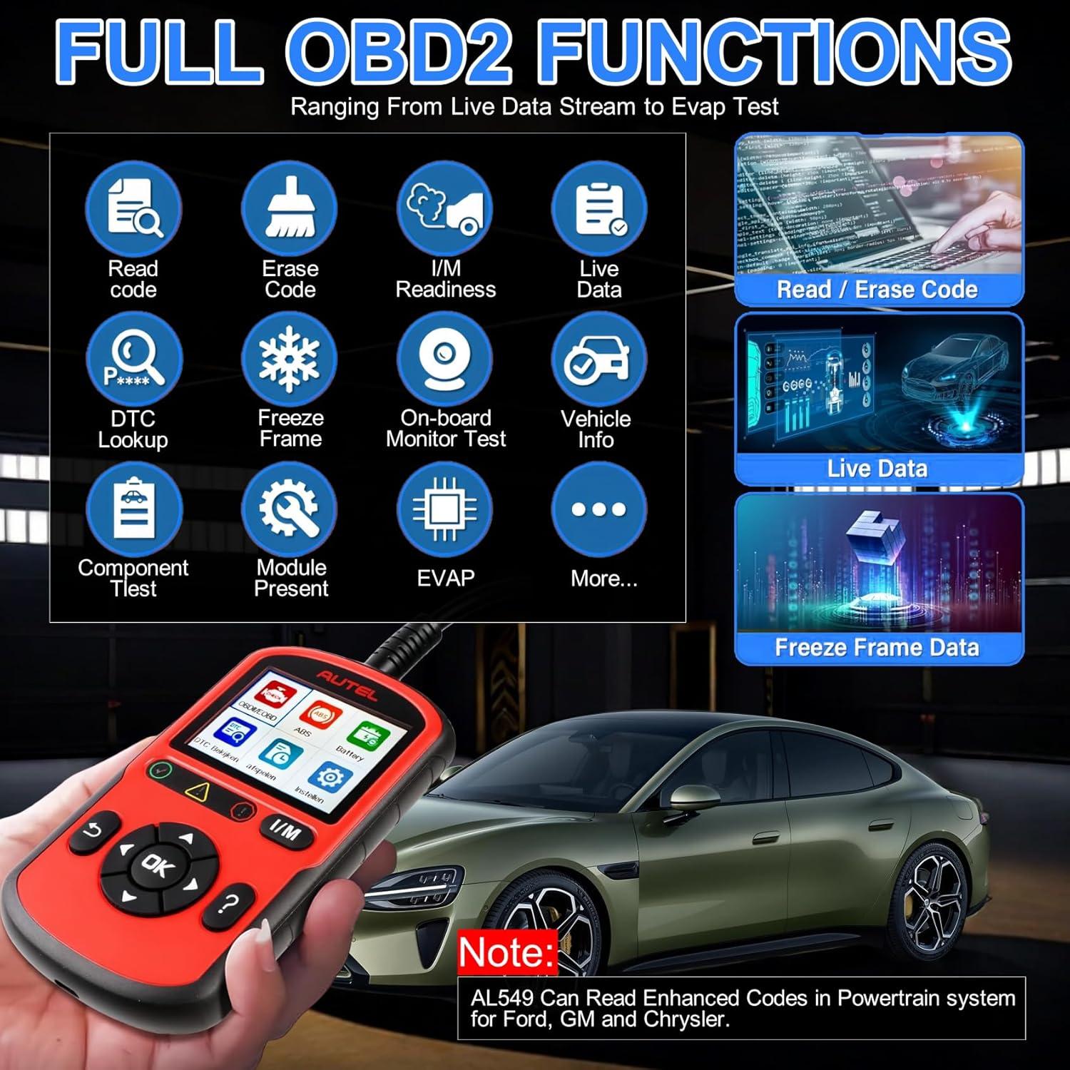 Escáner OBD2 Autel AL549 con Diagnóstico ABS y Prueba de Batería