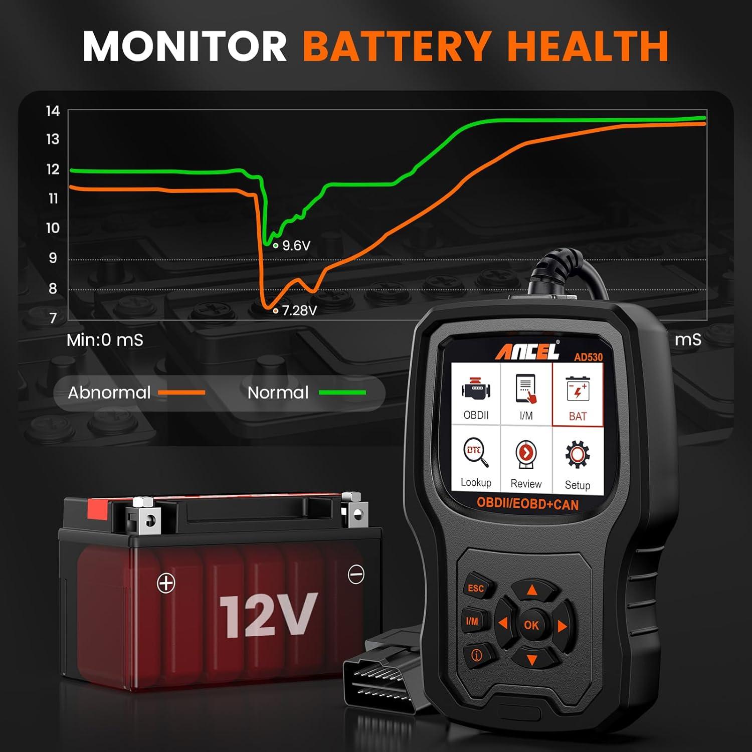 ANCEL AD530 Lector de Códigos OBD2 y Probador de Batería