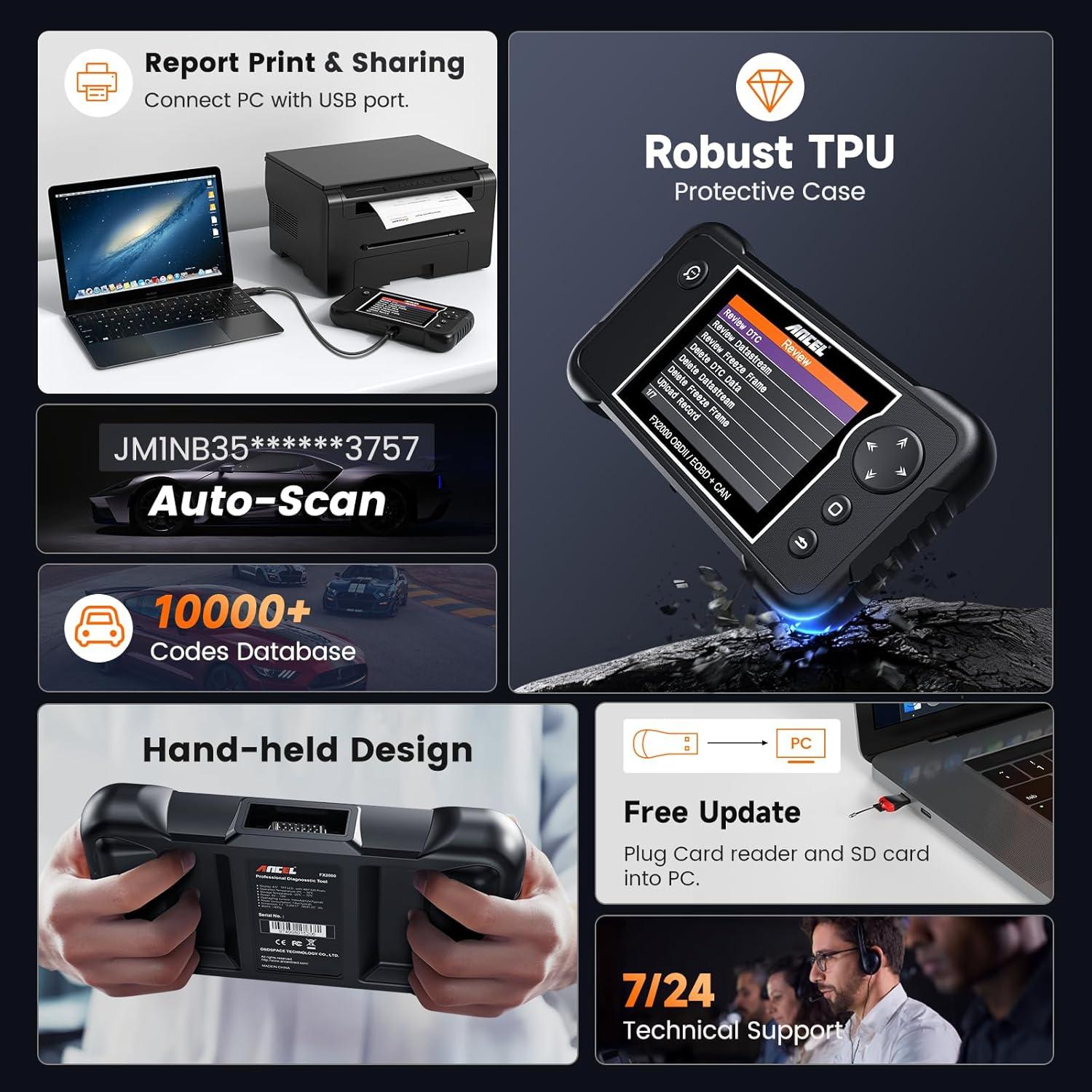 Escáner OBD2 ANCEL FX2000-US Diagnóstico Automotriz ABS SRS