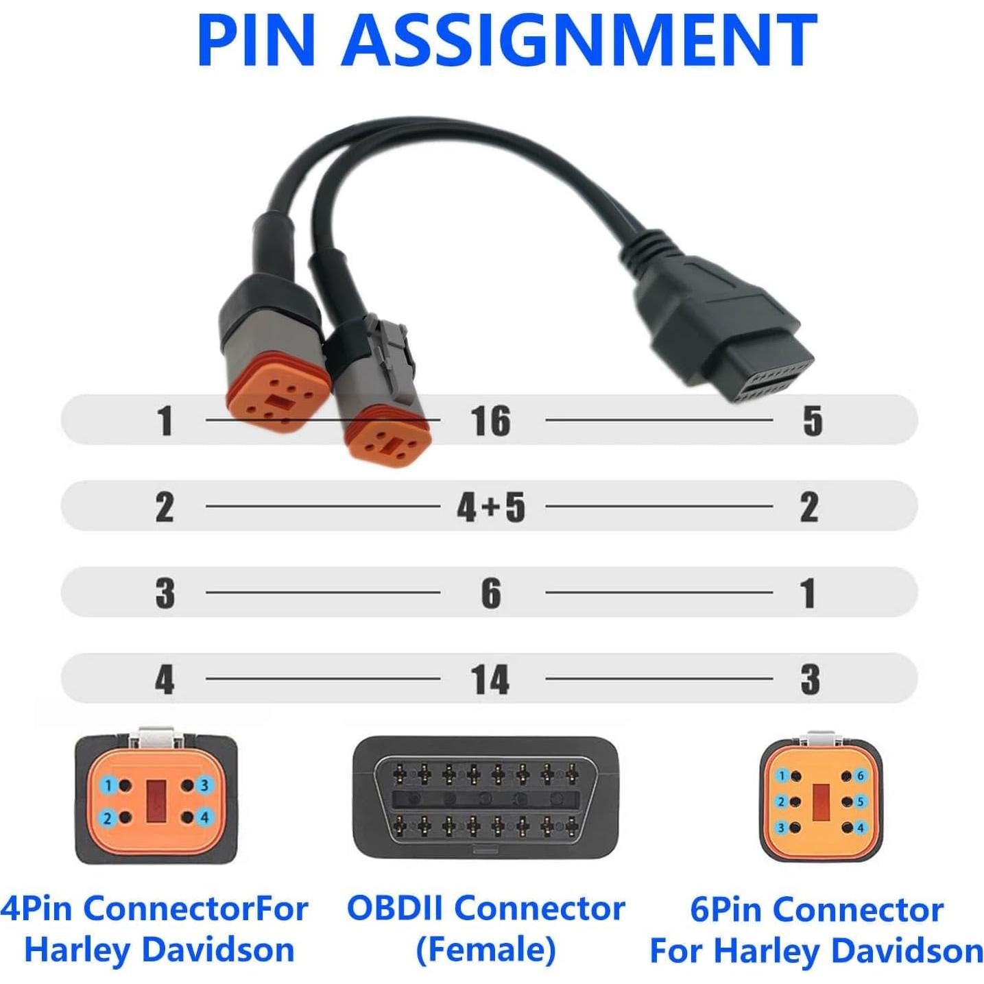 Cable Adaptador OBD2 para Harley Davidson 4Pin y 6Pin 30.48cm