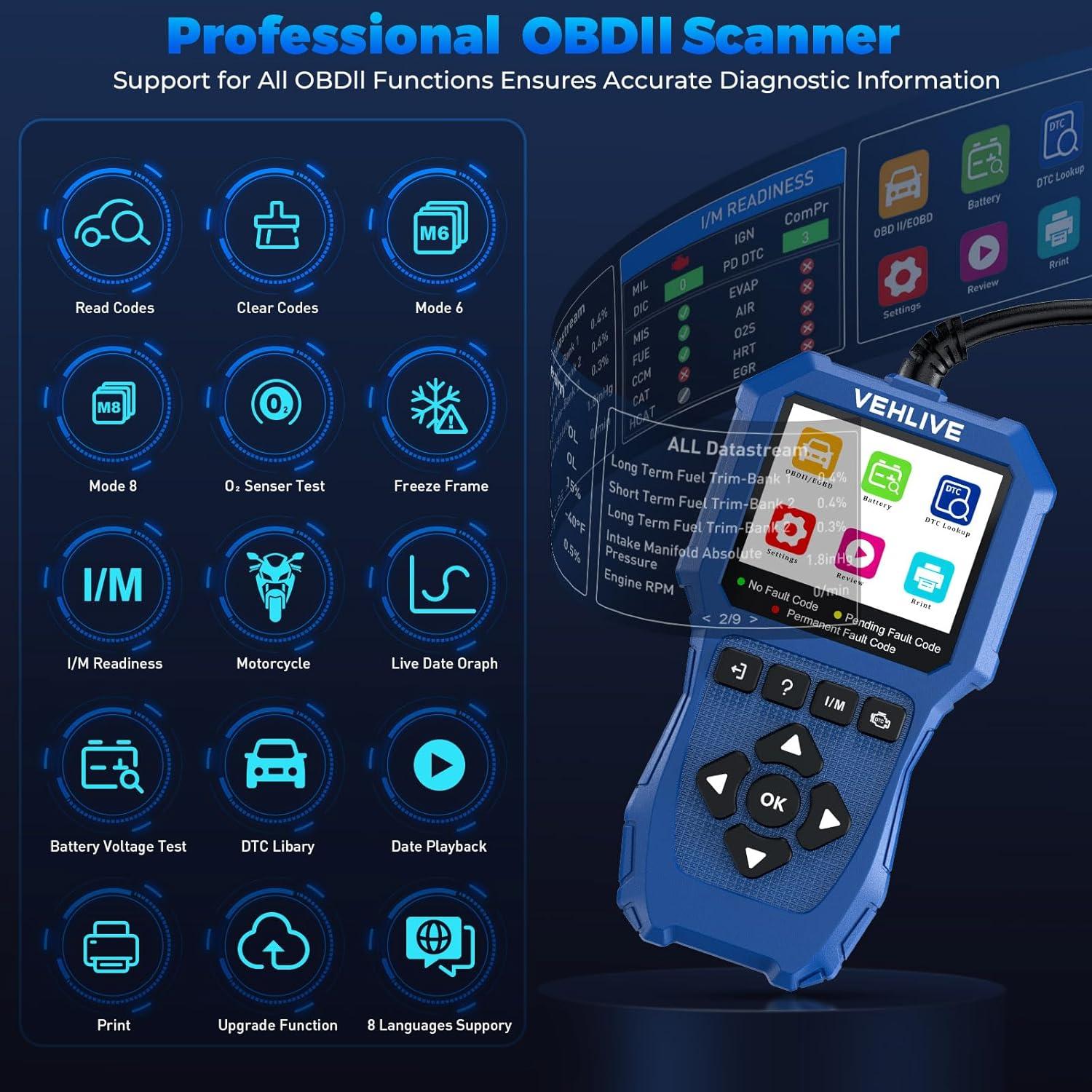 Escáner OBD2 para Motocicleta VEHLIVE V880 MOTO 2025