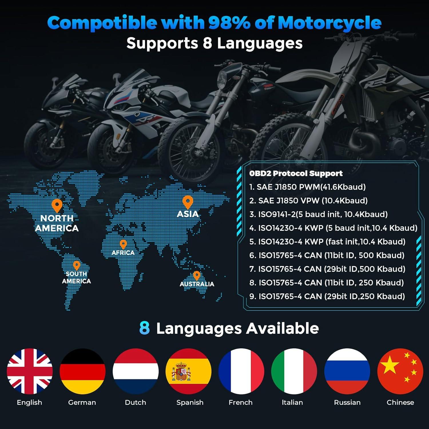 Escáner OBD2 para Motocicleta VEHLIVE V880 MOTO 2025