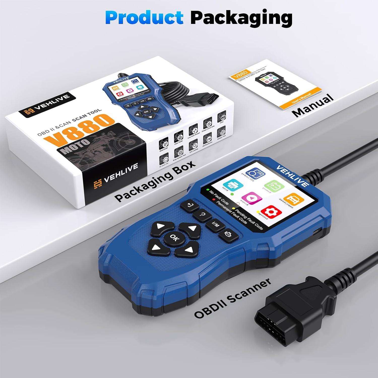 Escáner OBD2 para Motocicleta VEHLIVE V880 MOTO 2025